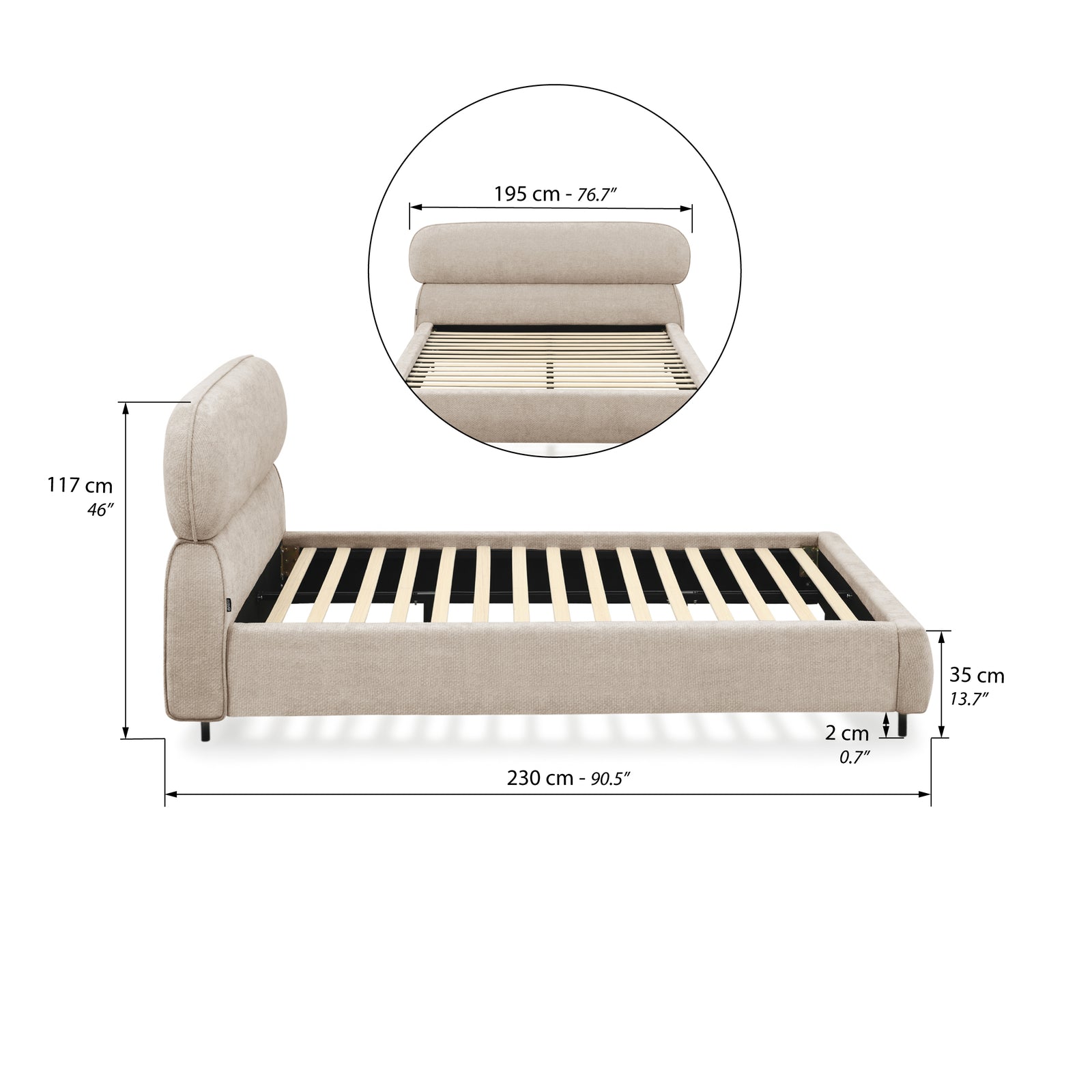 Cama matrimonial tapizada Rossella 160x200 cm, Arena - Immagine tecnica 1