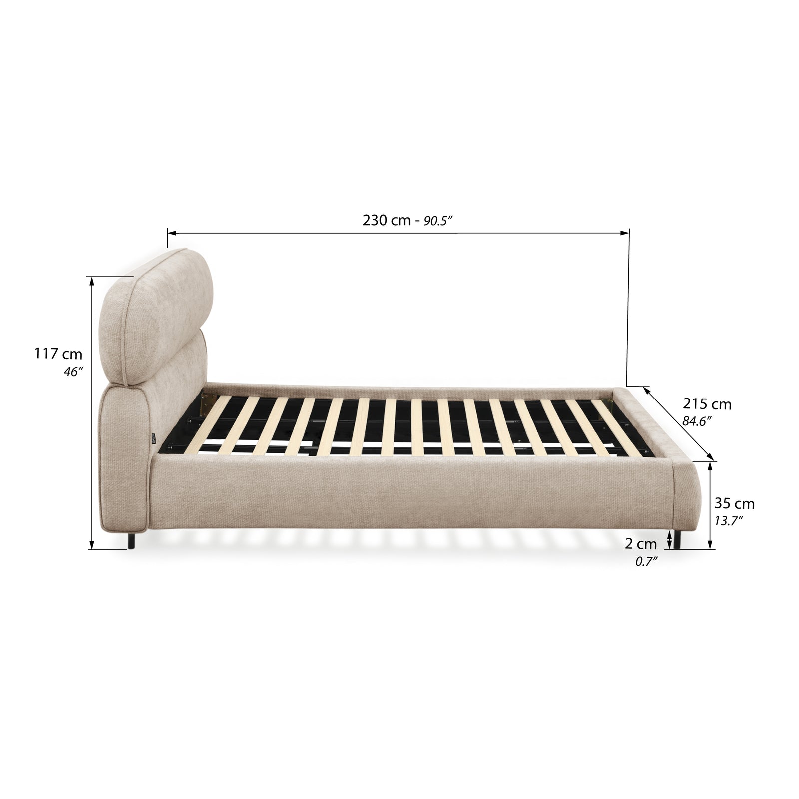 Gepolstertes Doppelbett Rossella 180x200 cm, Grau - Immagine tecnica 1