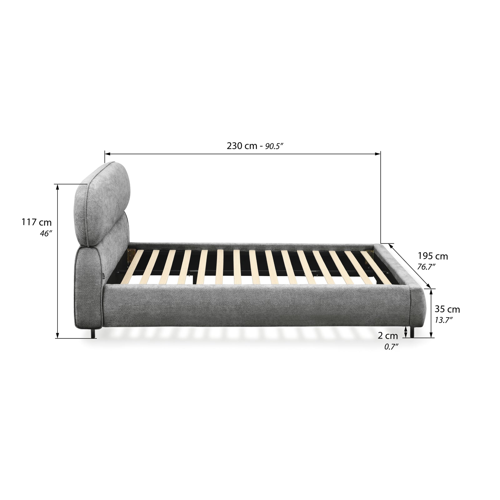 Rossella upholstered double bed, 160x200 cm, Stone Gray - Immagine tecnica 1