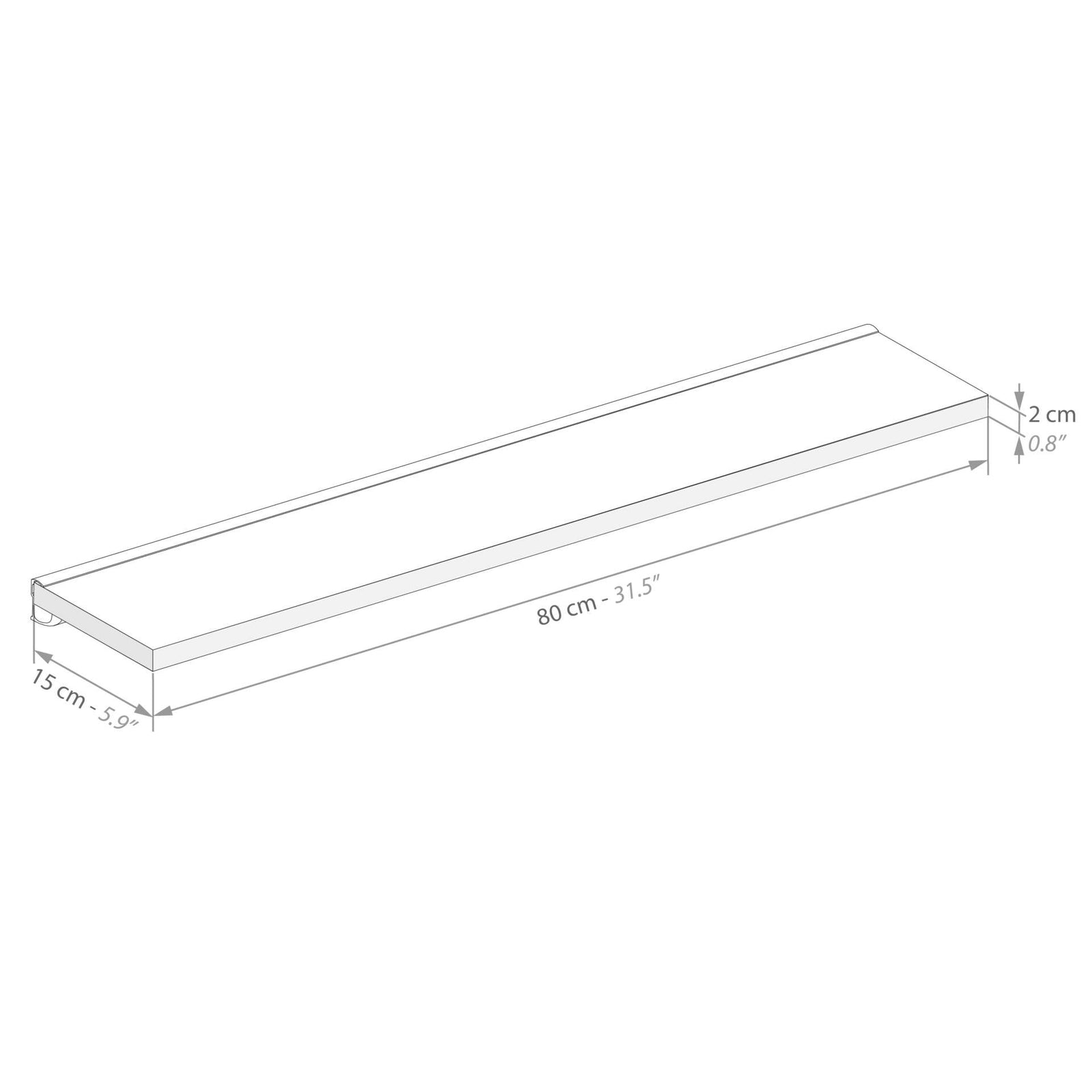 Par de estantes Evolution de 80 x 15 cm color Madera rústica, con soporte de aluminio gris - Immagine tecnica 1
