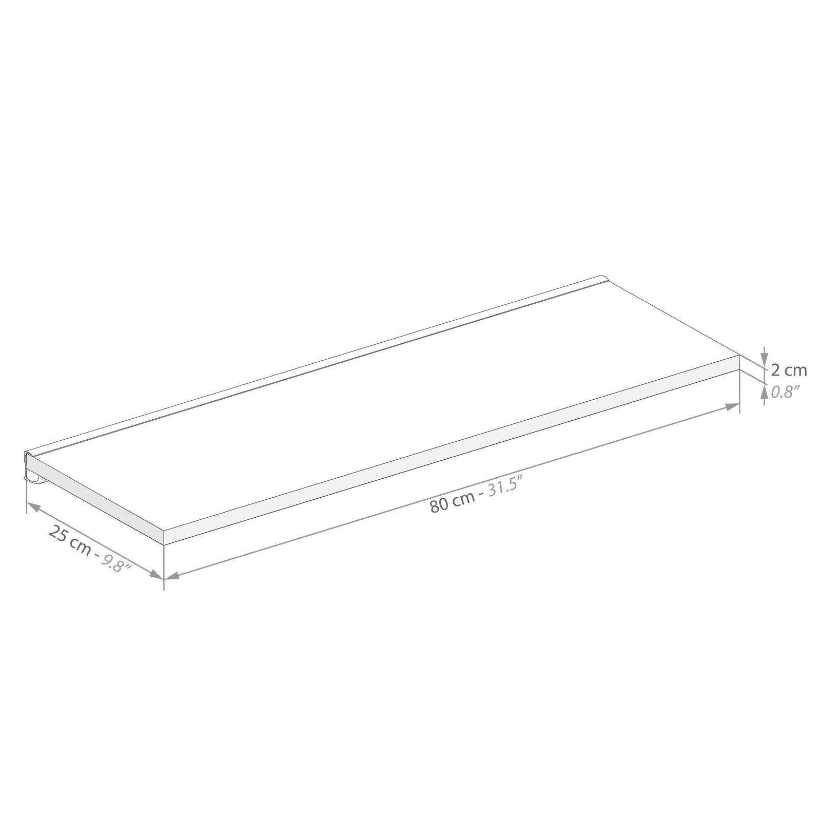 Set of 2 Evolution Shelves 31.49x9.84 in, Ashwood White, with grey aluminum support - Immagine tecnica 1