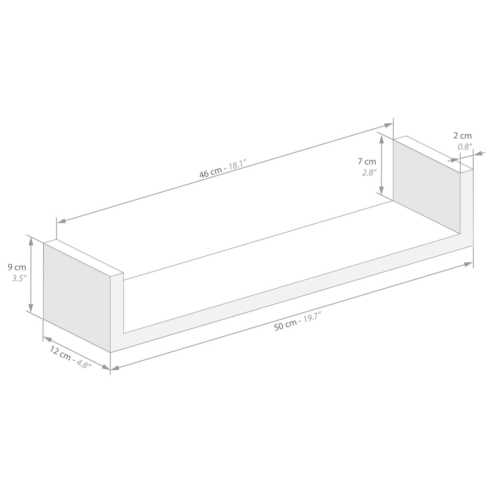 Set of 2 "U"-shaped Shelves, Iacopo, Ashwood White - Immagine tecnica 1