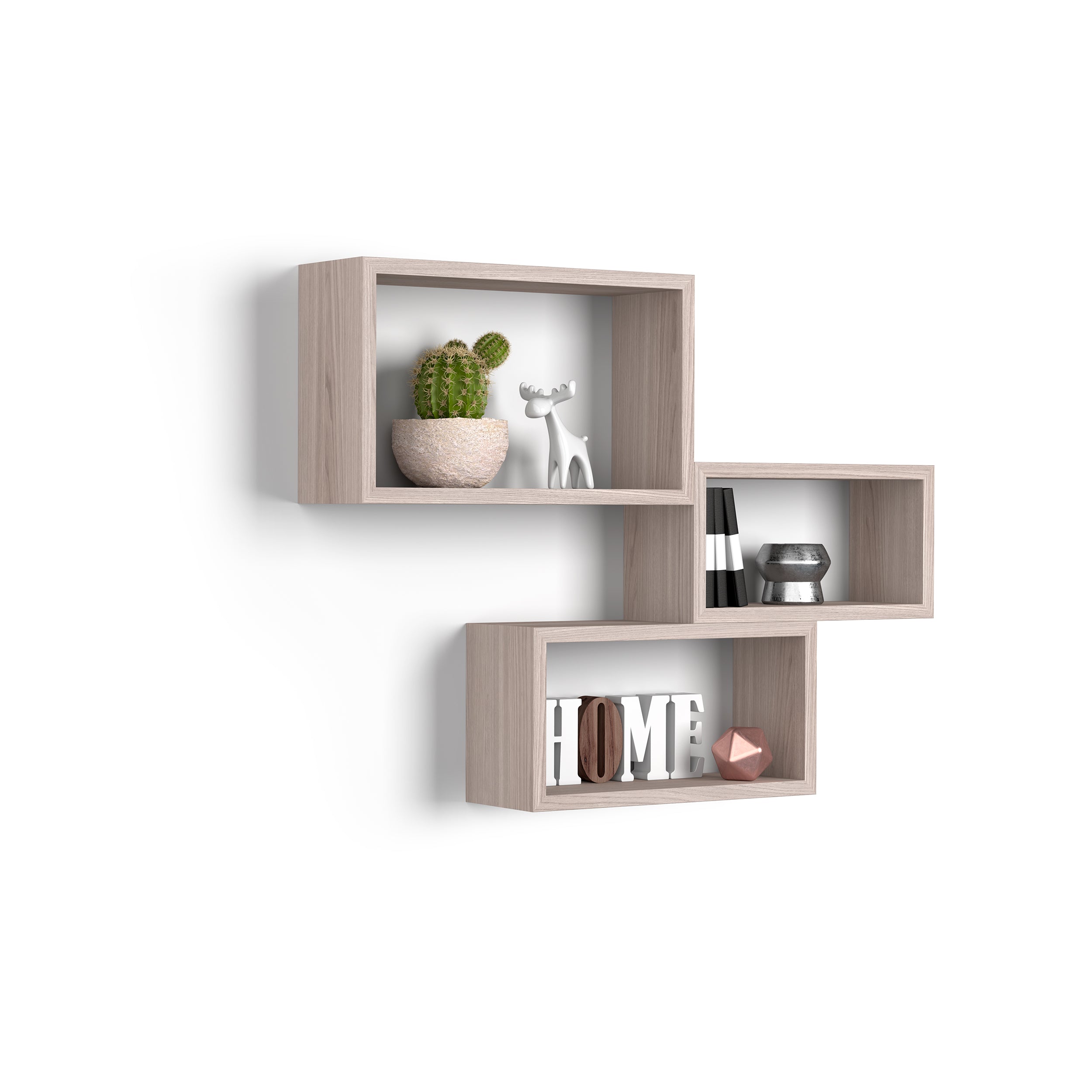 Lot de 3 cubes muraux rectangulaires, Giuditta, Orme Perle