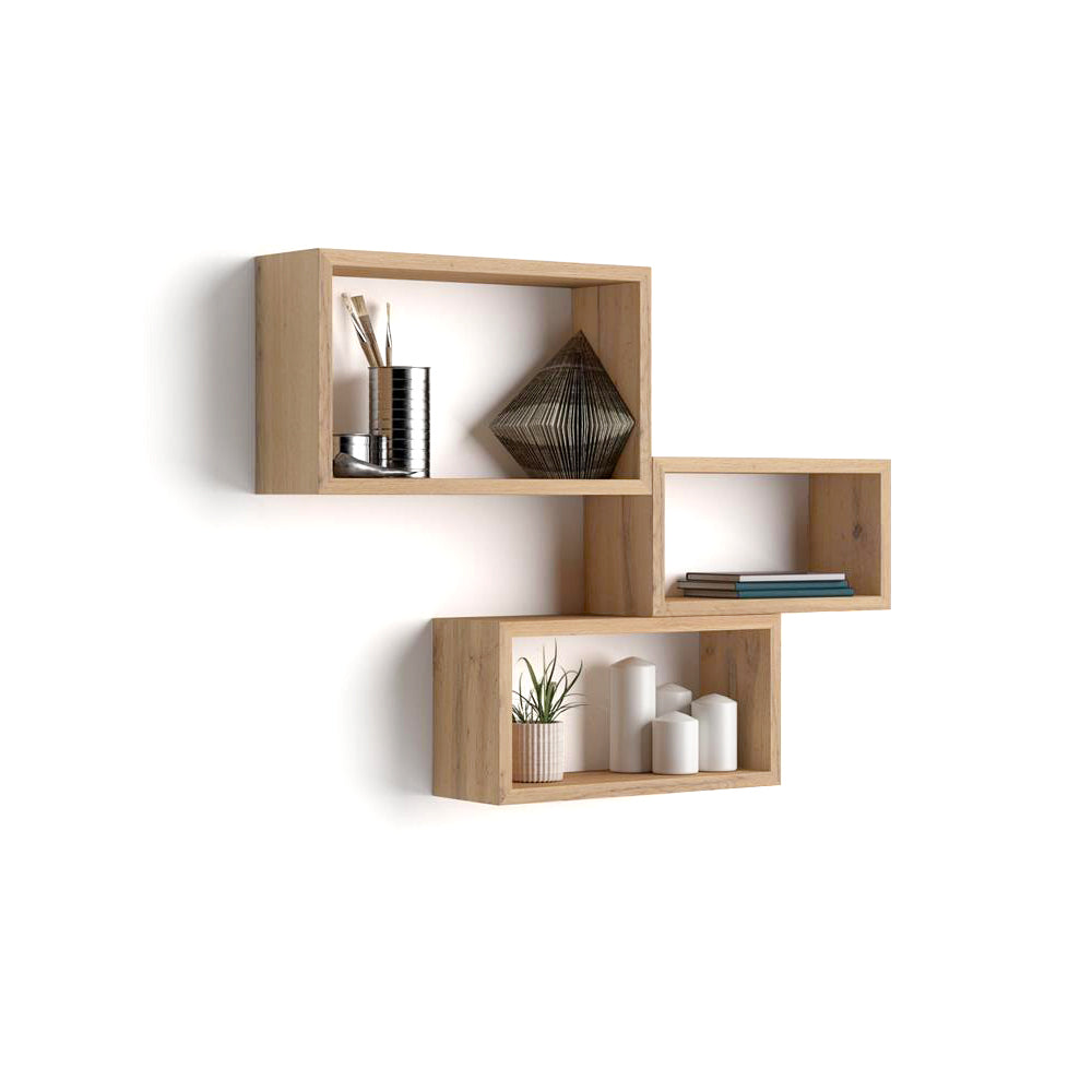 Cubi da parete Rettangolari, Set da 3, Giuditta, Rovere Rustico