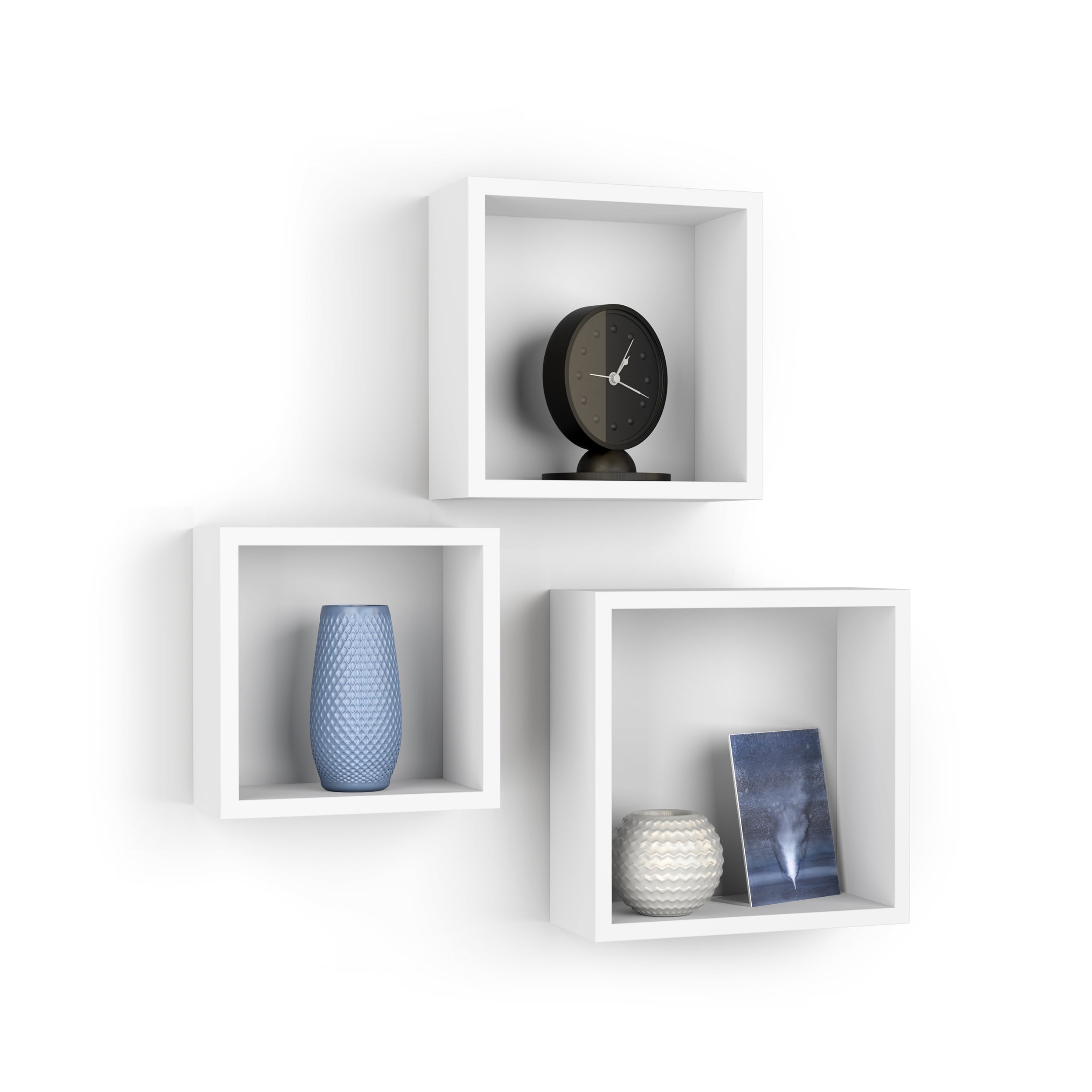 Set of 3 Cube Shelves, Giuditta, Matt White