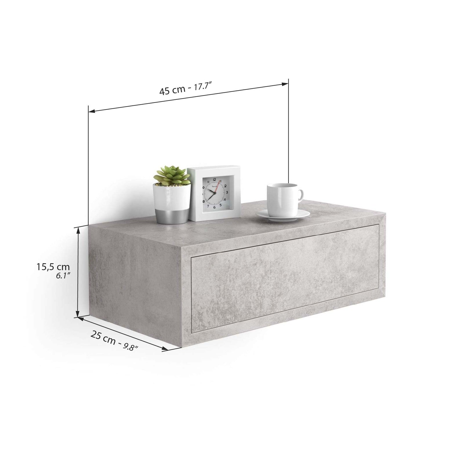 Riccardo Wall bedside table, Concrete Effect, Grey - Immagine tecnica 1