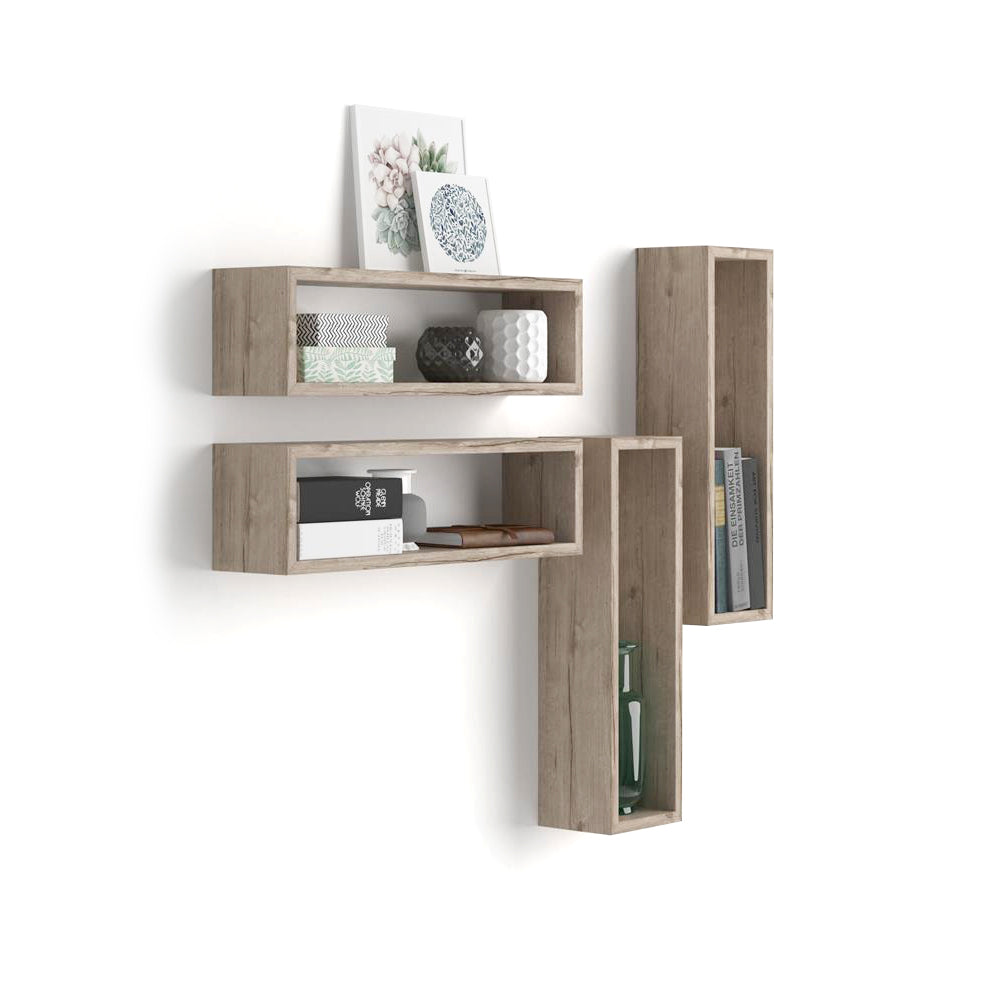 Set de 4 Cubes muraux, Iacopo, en mélaminé, Chêne