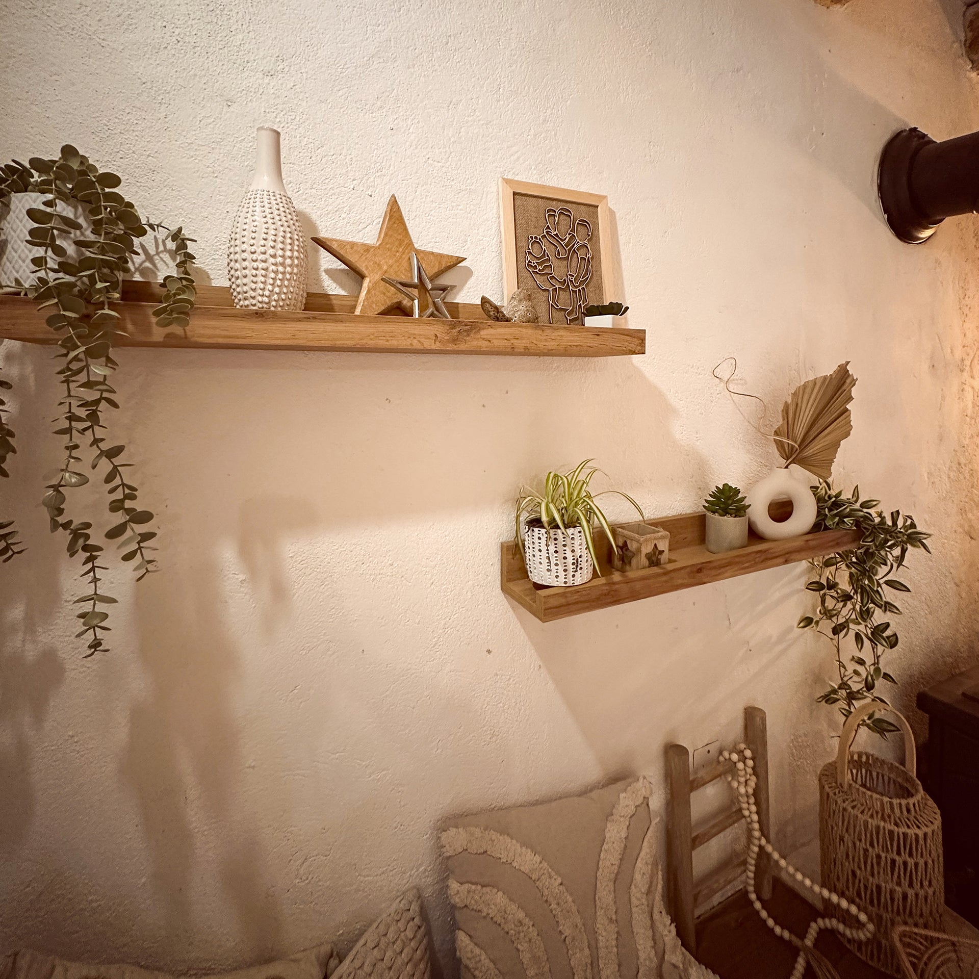 Coppia Mensole portafoto-quadri First, 80 cm, Rovere Rustico - Immagine ambientata 2