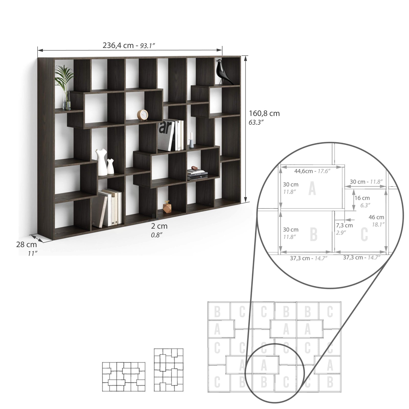 Libreria M Iacopo (160,8 x 236,4 cm), Noce Scuro - Immagine tecnica 1