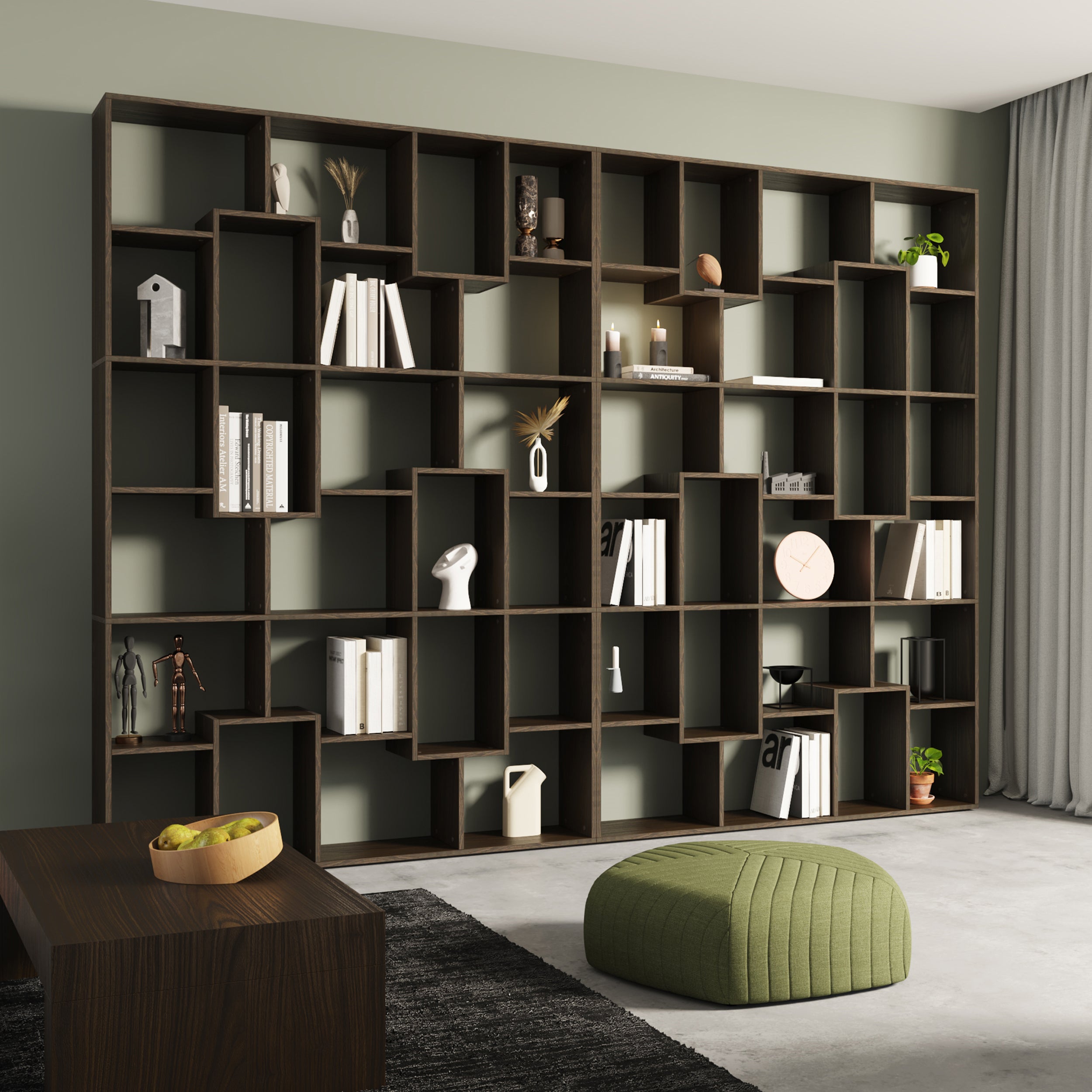 Libreria a parete XL Iacopo (321,6 x 236,4 cm), Noce Scuro - Immagine ambientata 1