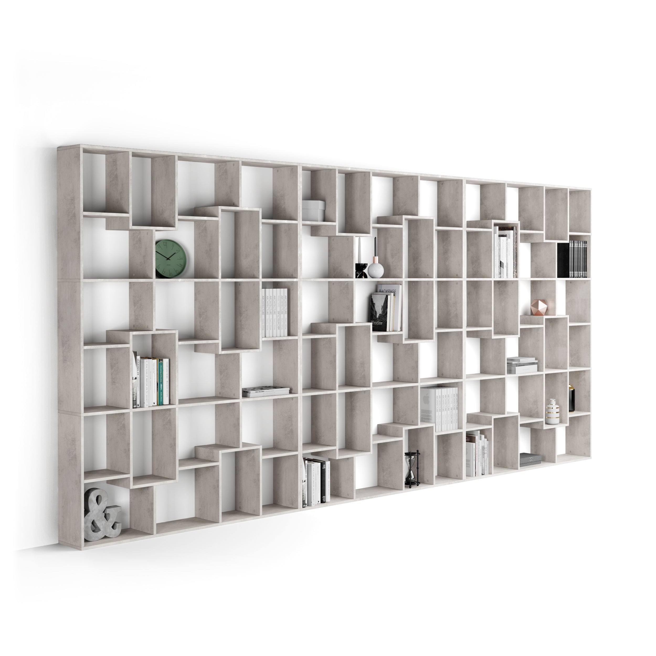 Iacopo XXL Bücherregal (482,4 x 236,4 cm), grauer Beton