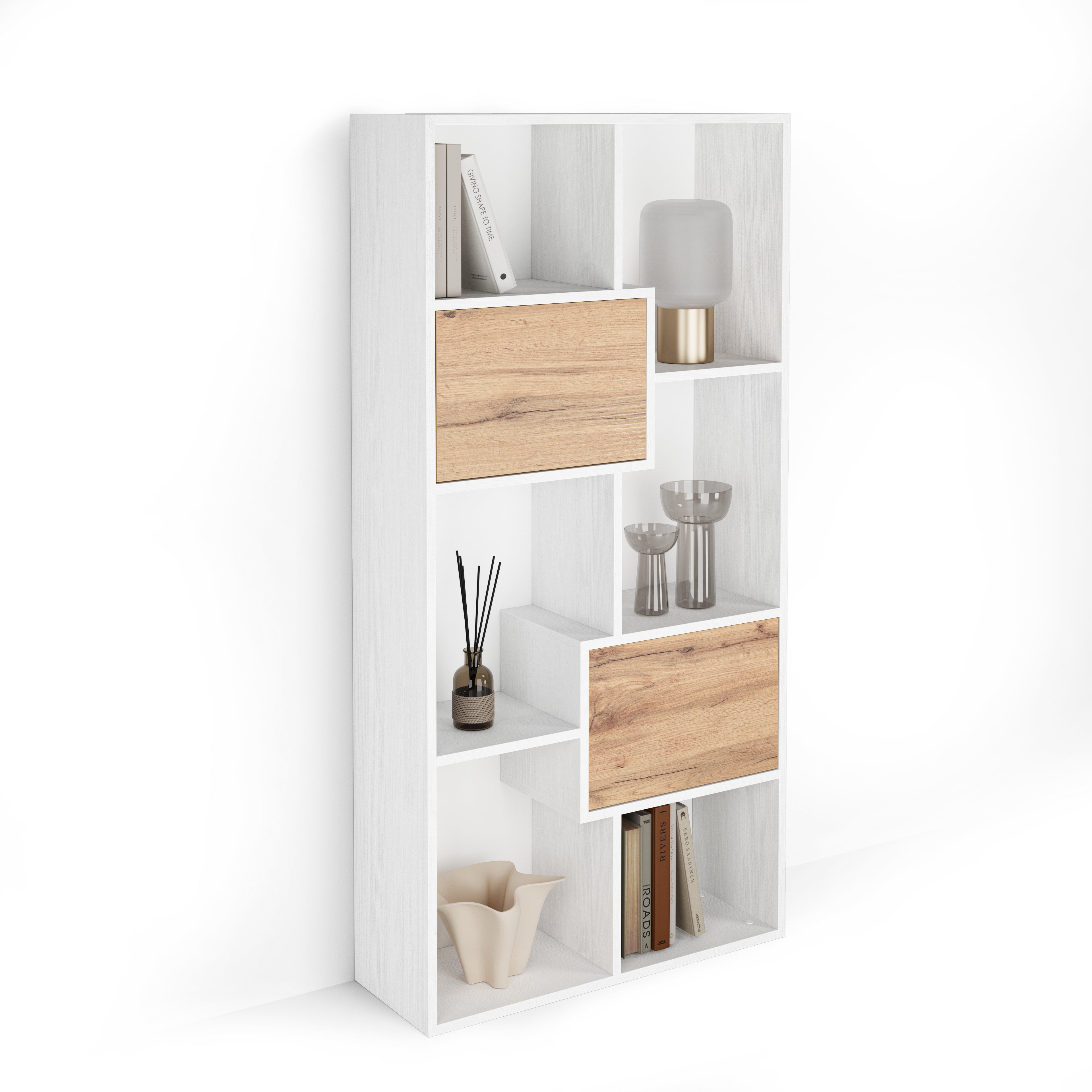 Libreria bassa XS Iacopo Bianco Frassino con ante Rovere Rustico (160,8 x 80 cm) - Immagine dettaglio 1