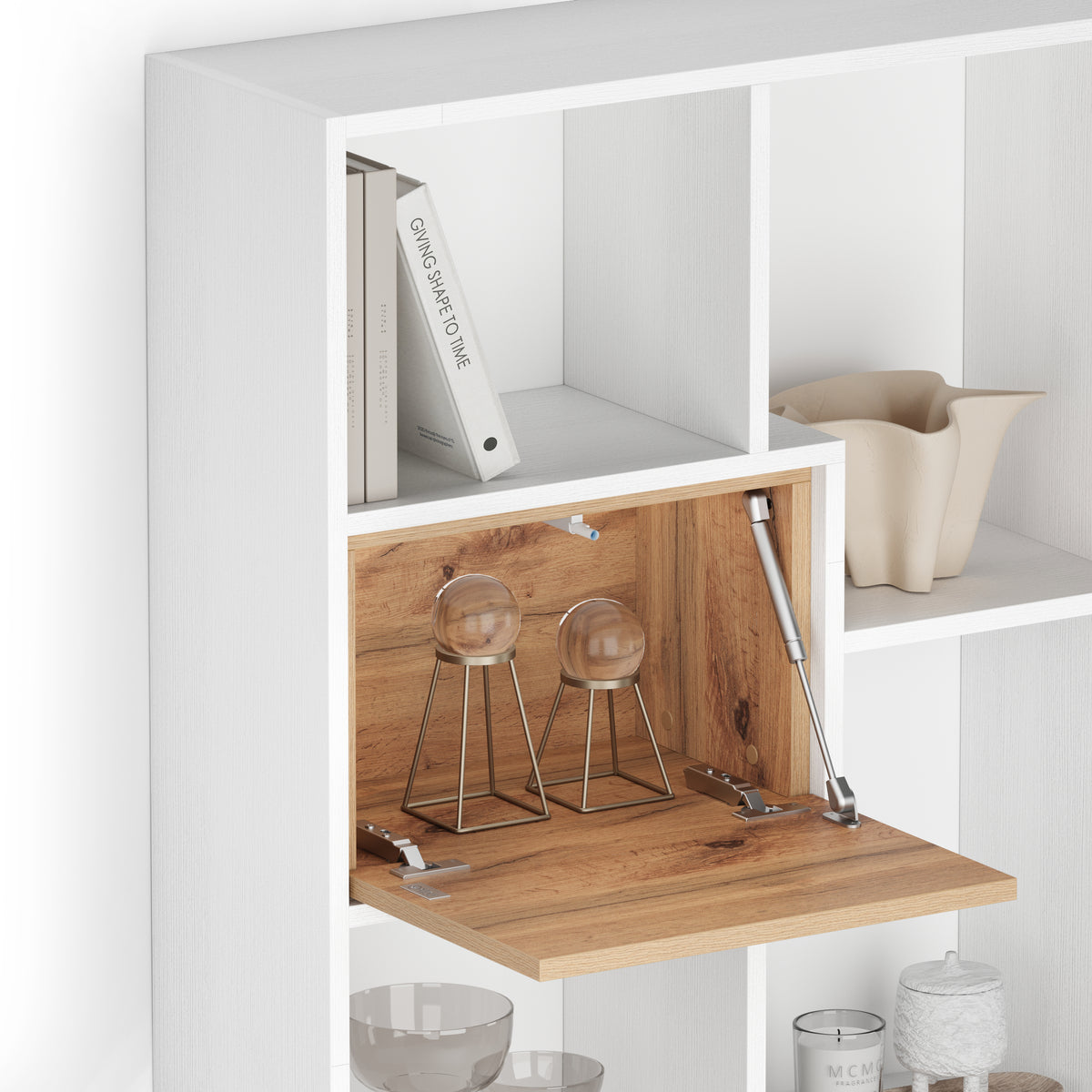 Iacopo S Bookcase Ashwood White with Rustic Oak Doors (160,8 x 158,2 cm) - Detail image 2