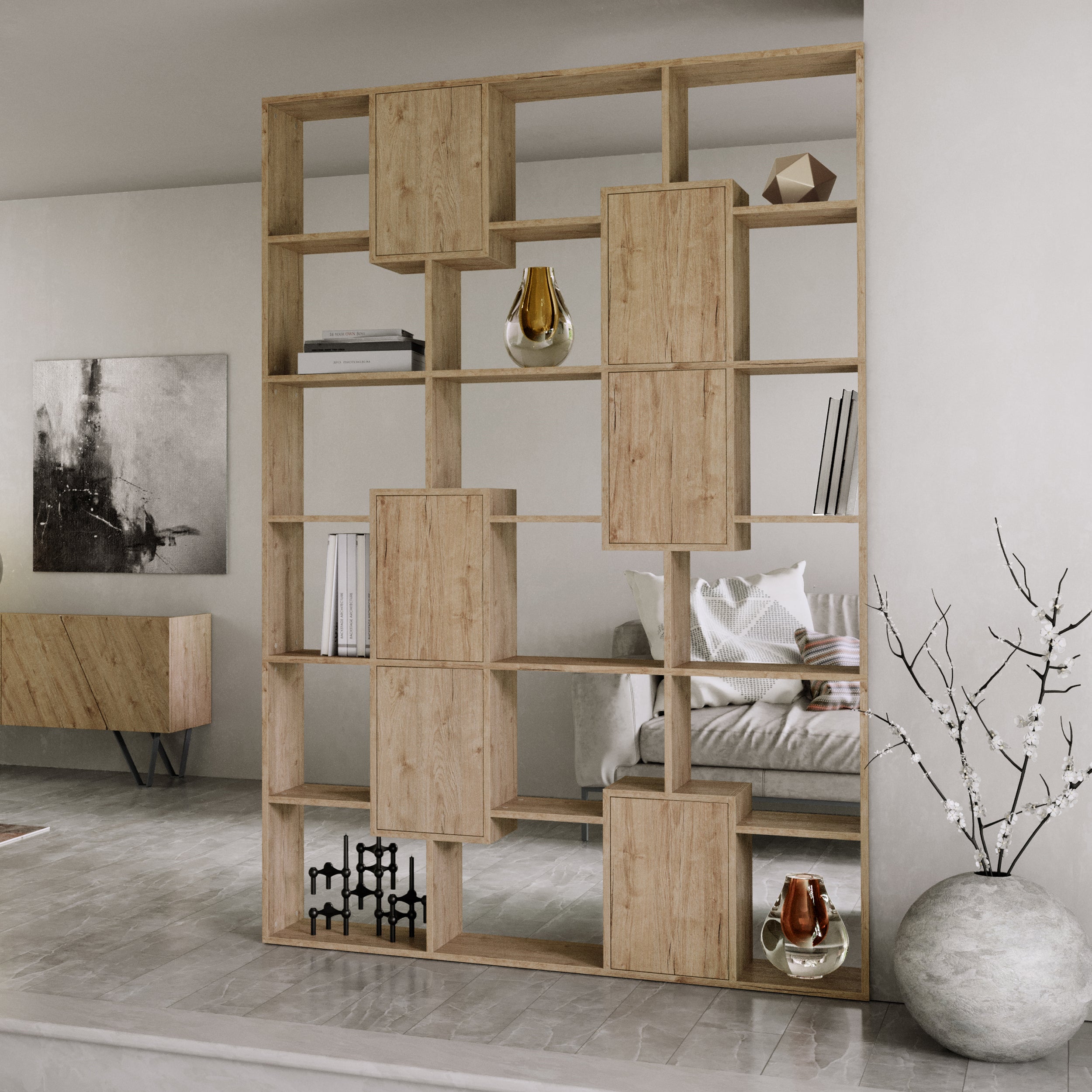Iacopo S Bookcase with panel doors (63.3 x 62.3 in), Ashwood White - Set image 1