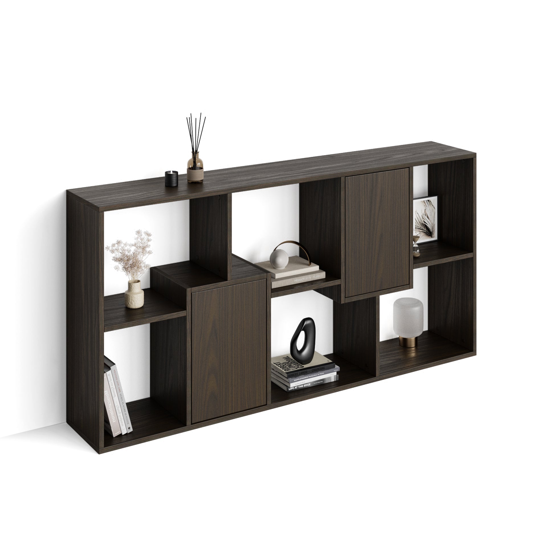 Bücherregal XS Iacopo mit Türen (160,8 x 80 cm), Nussbaum Dunkel