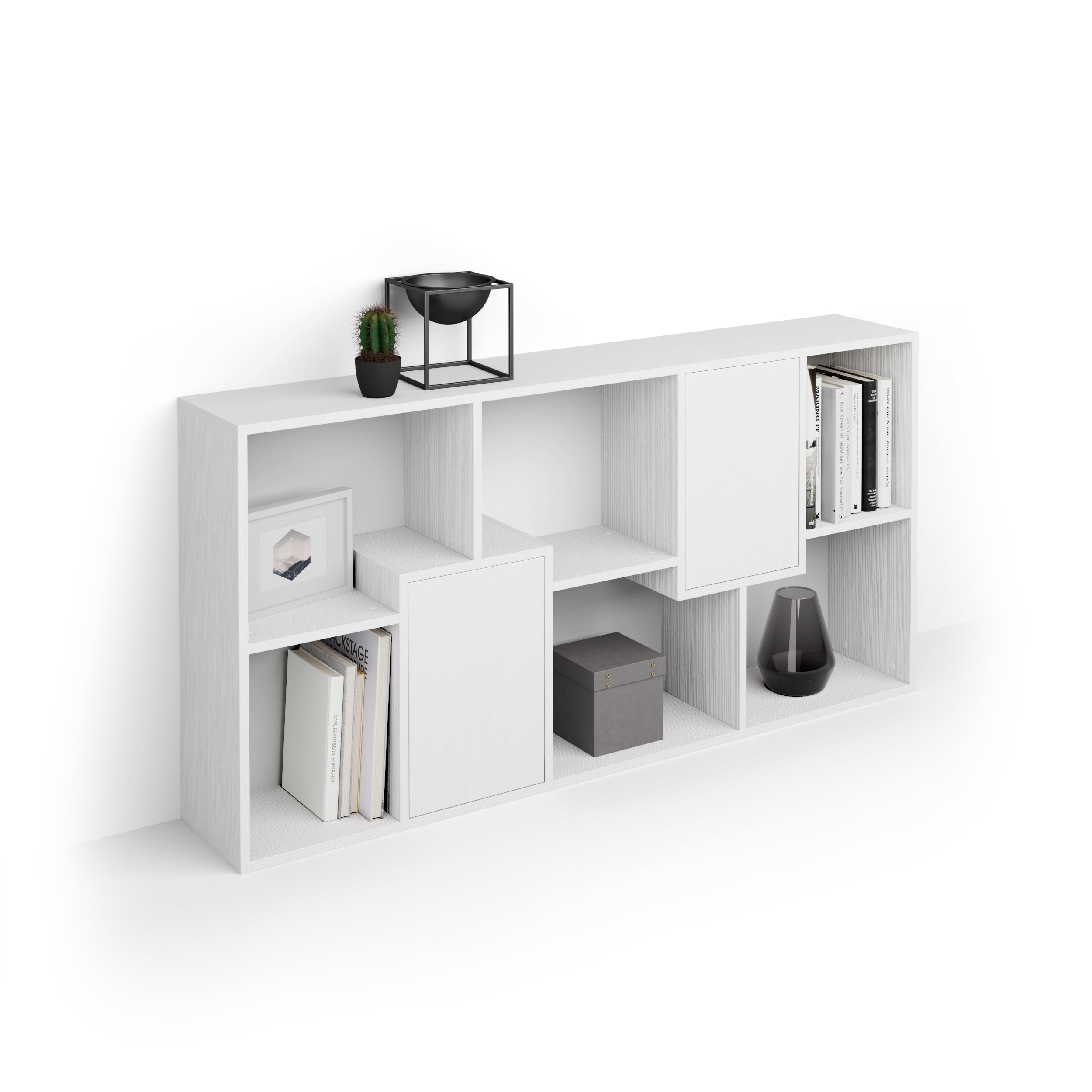 Libreria bassa XS Iacopo con ante (160,8 x 80 cm), Bianco Frassino - Immagine principale