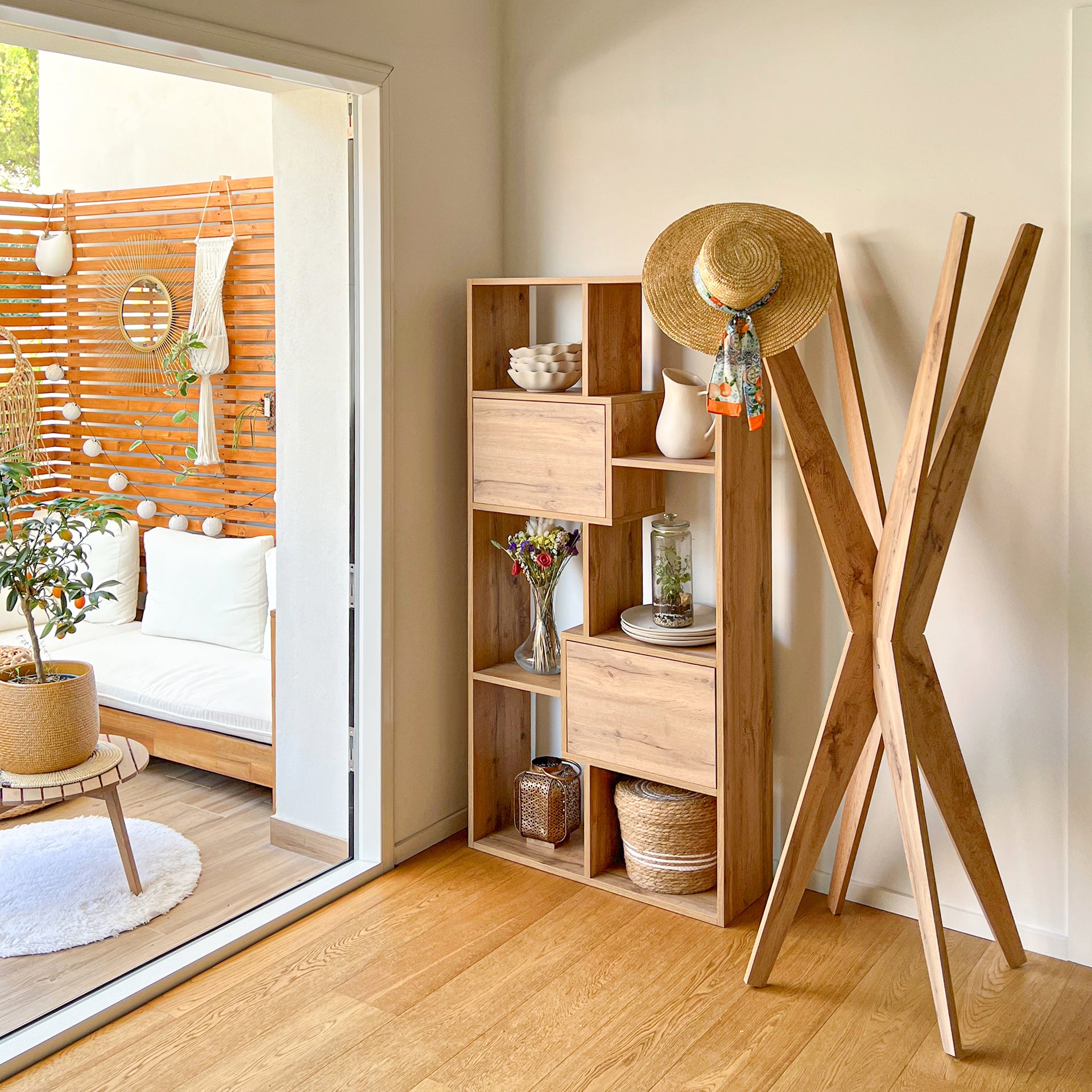 Iacopo XS Bookcase with panel doors (160.8 x 80 cm), Rustic Oak - Set image 1