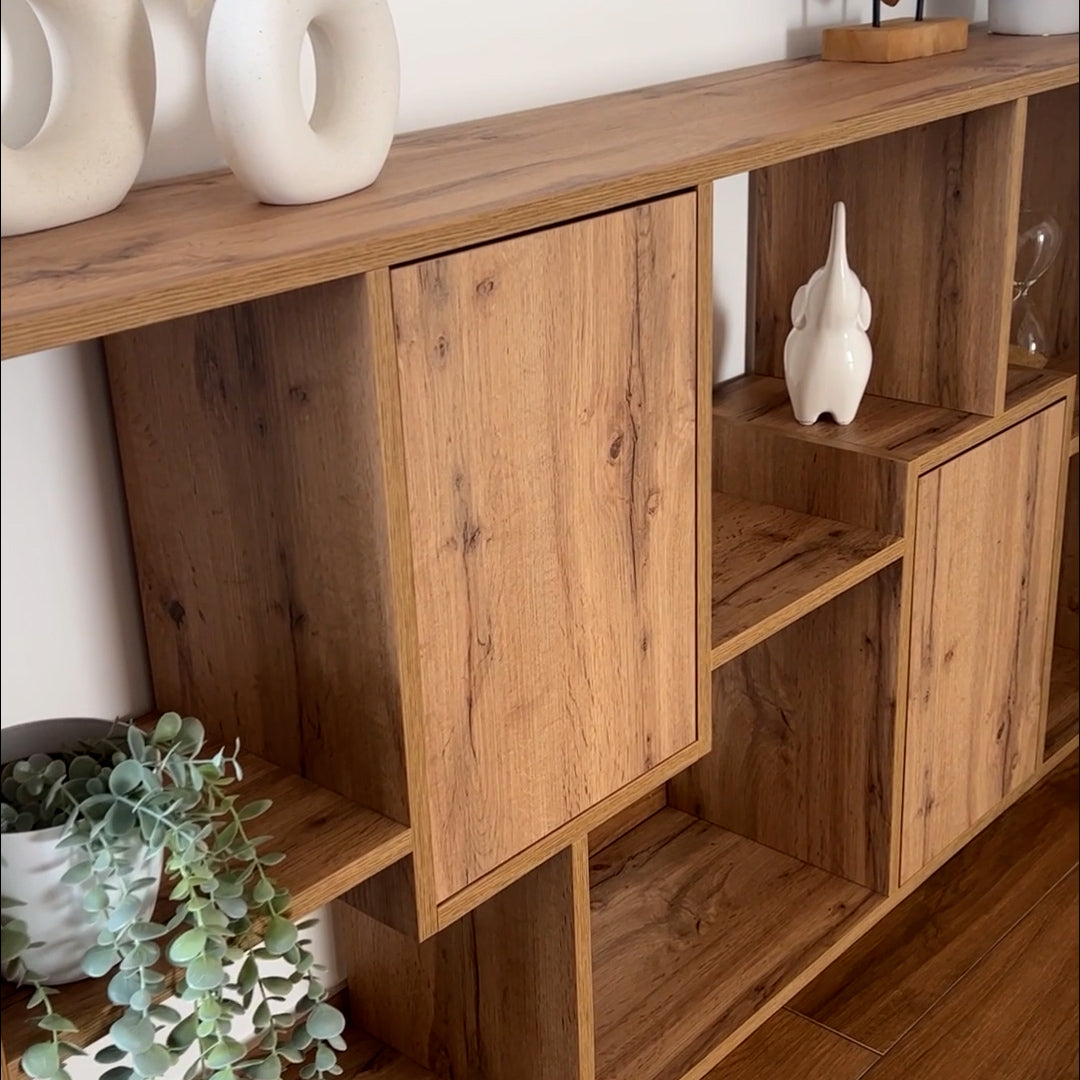 Iacopo XS Bookcase with panel doors (63.31 x 31.5 in), Rustic Oak