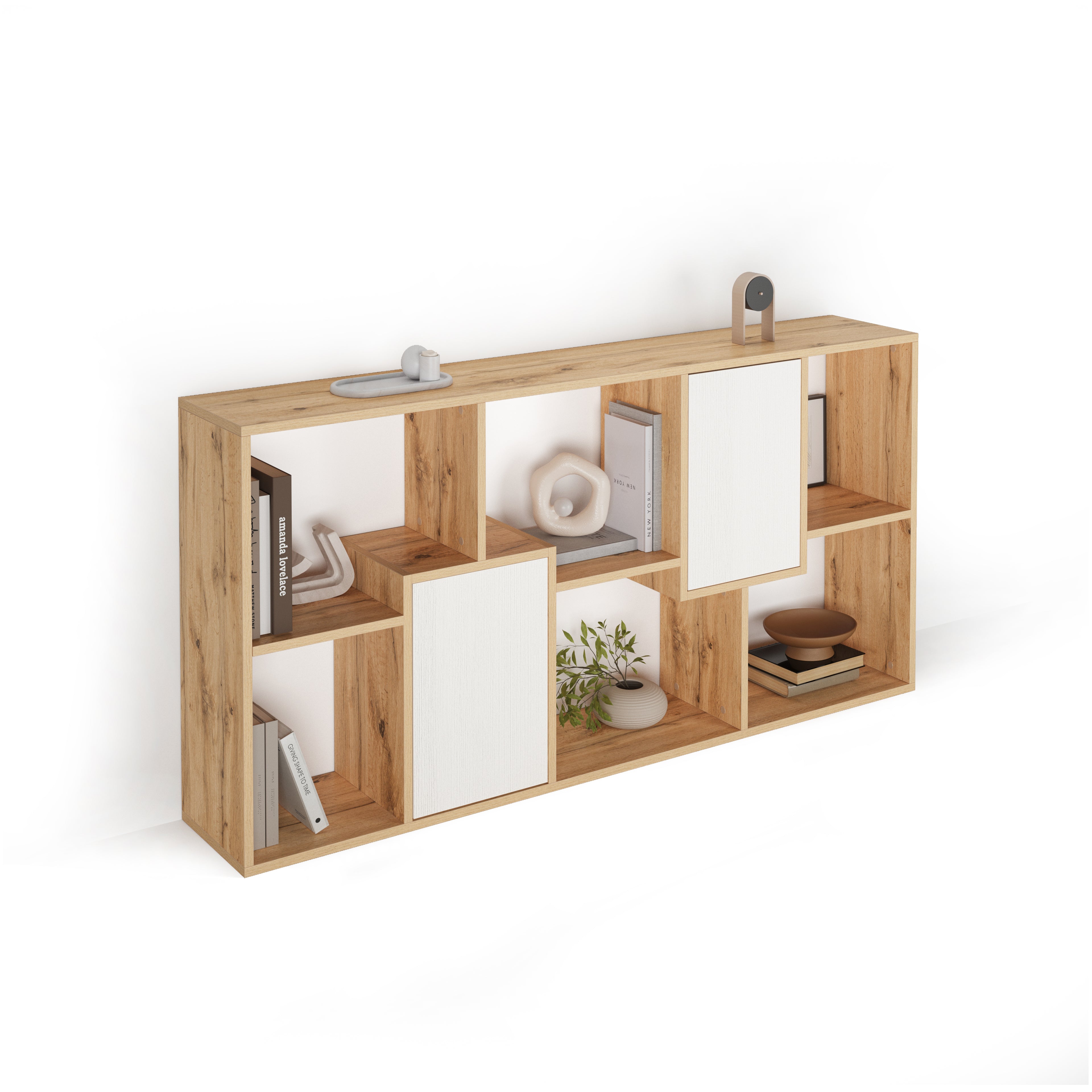 Libreria bassa XS Iacopo Rovere Rustico con ante Bianco Frassino (160,8 x 80 cm) - Immagine principale