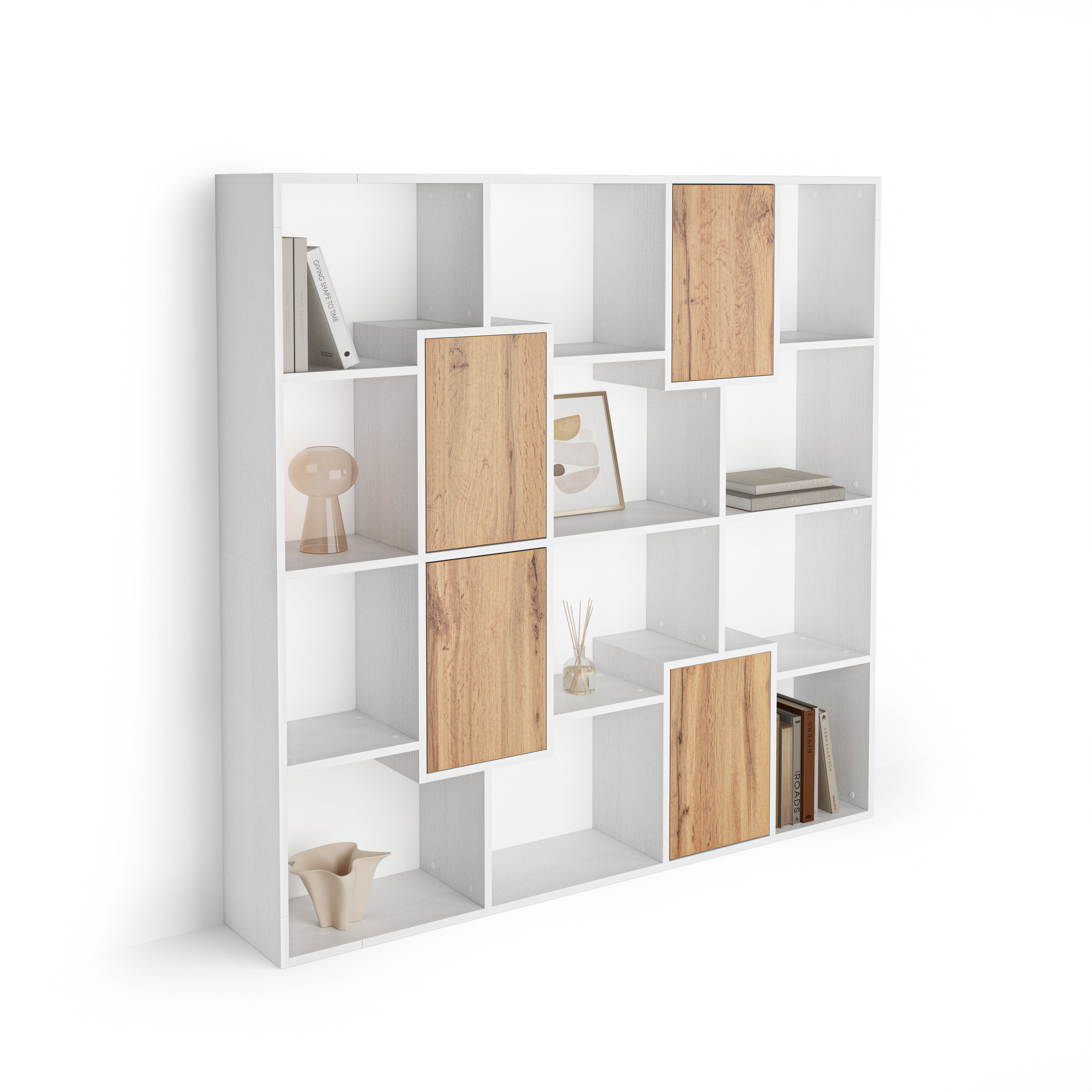 Libreria S Iacopo Bianco Frassino con ante Rovere Rustico (160,8 x 158,2 cm)