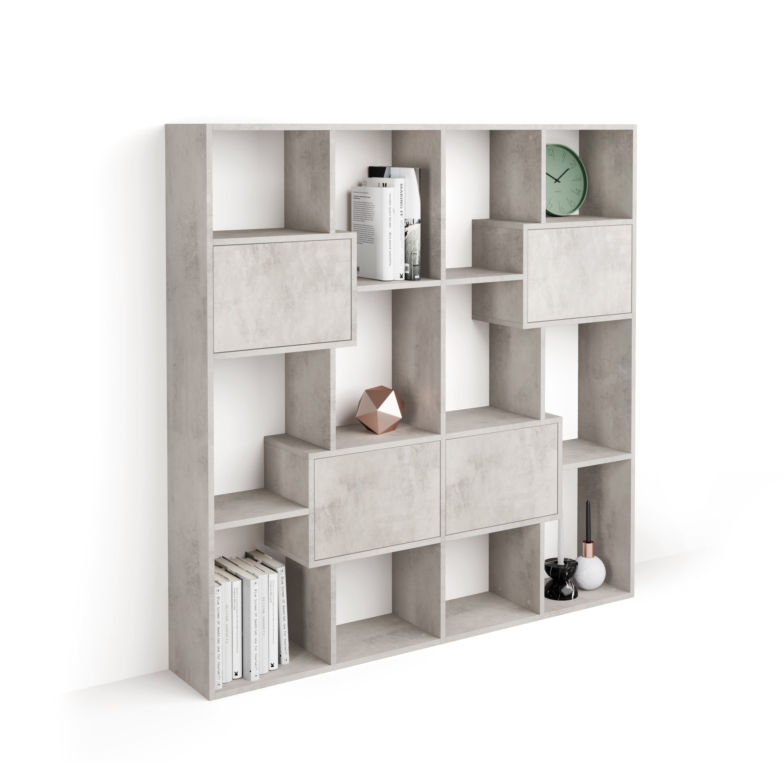 Iacopo S Bücherregal mit Paneeltüren (160,8 x 158,2 cm), grauer Beton