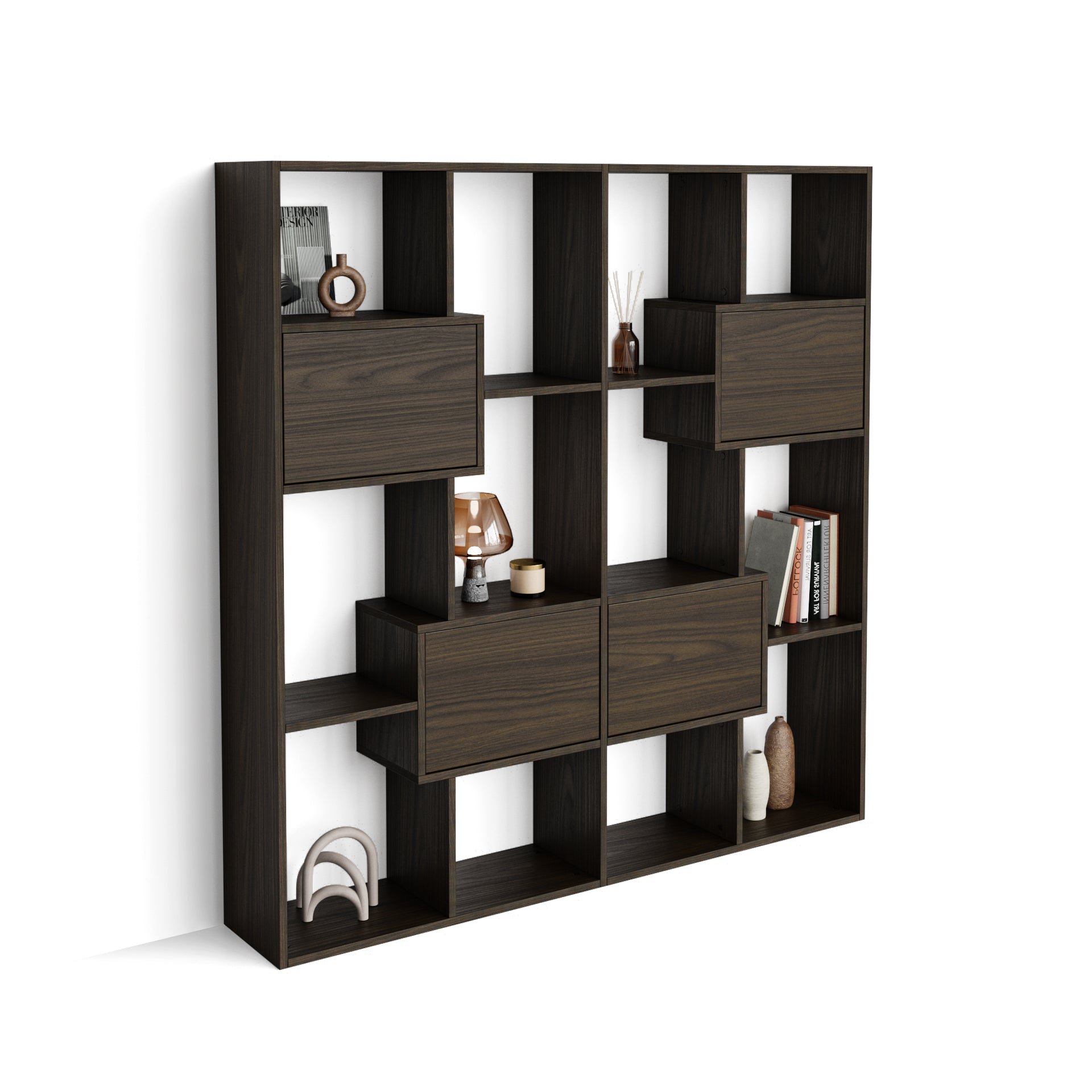 Iacopo S Bookcase with panel doors (63.3 x 62.3 in), Dark Walnut - Detail image 1