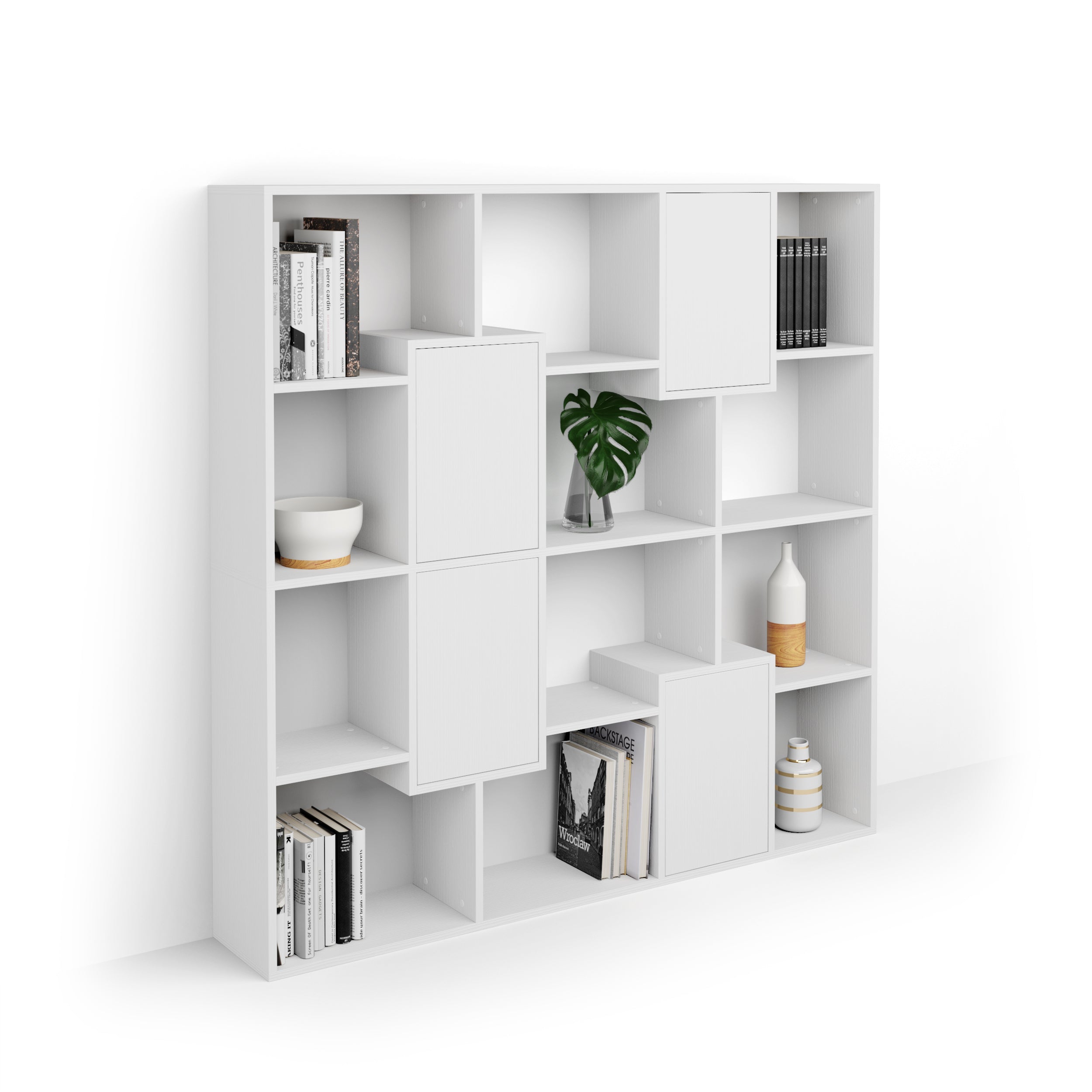 Iacopo S Bookcase with panel doors (63.3 x 62.3 in), Ashwood White - Detail image 1