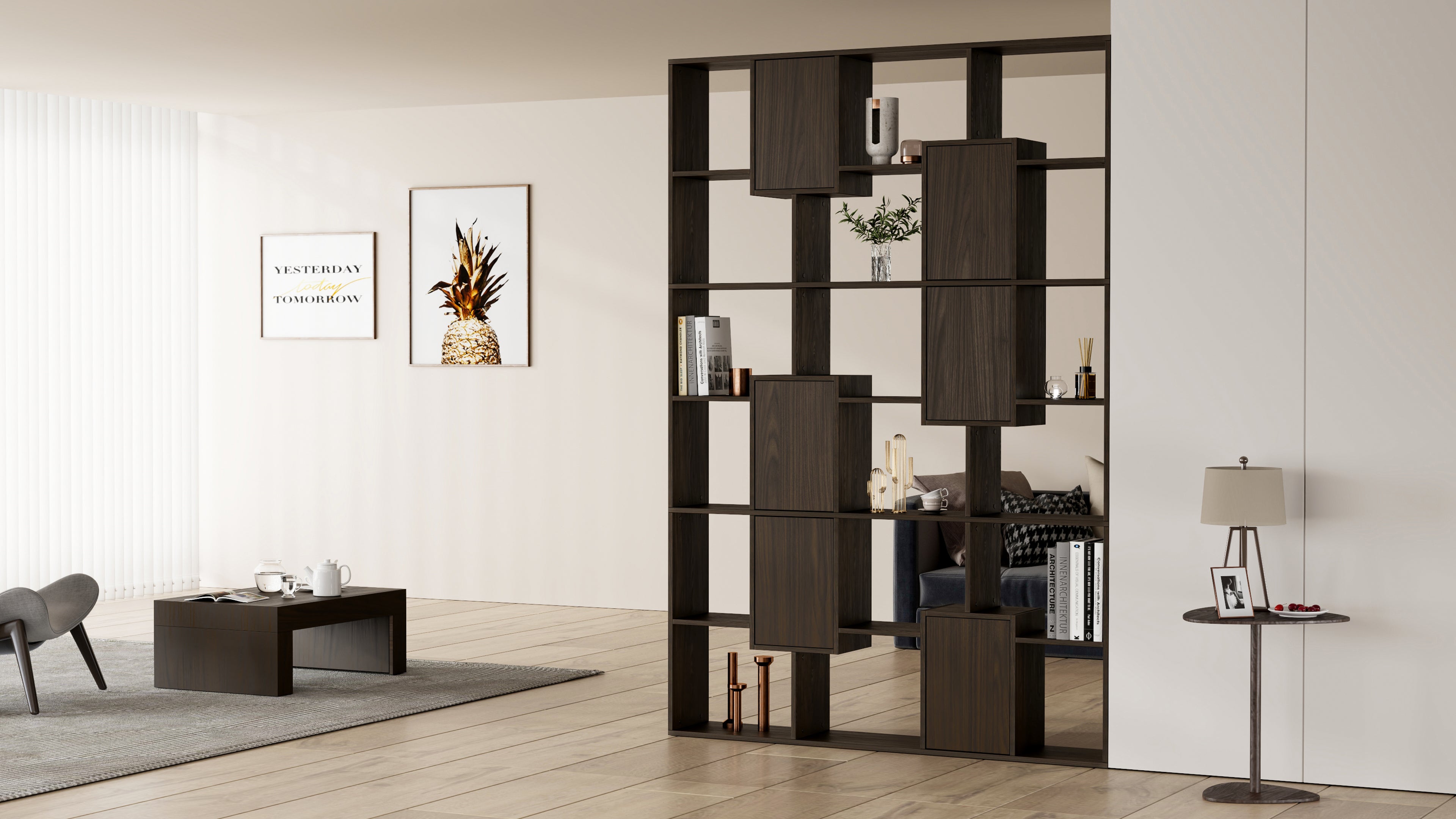 Iacopo M Bookcase with panel doors (63.3 x 93.1 in), Dark Walnut - Set image 1