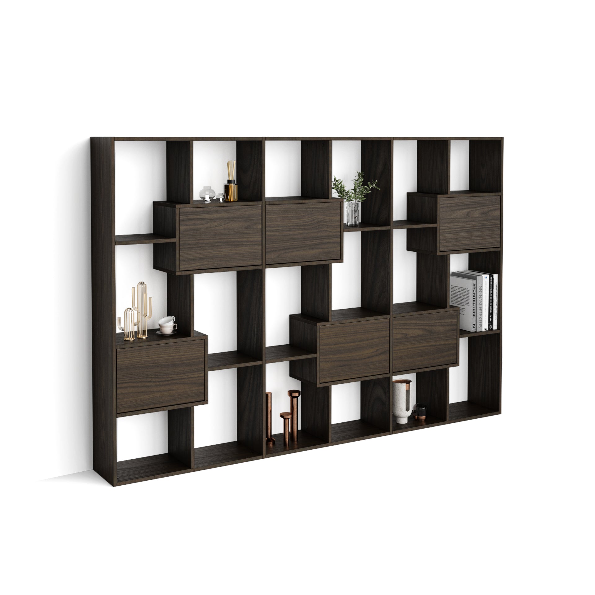 Bücherregal M Iacopo mit Türen (160,8 x 236,4 cm), Nussbaum Dunkel
