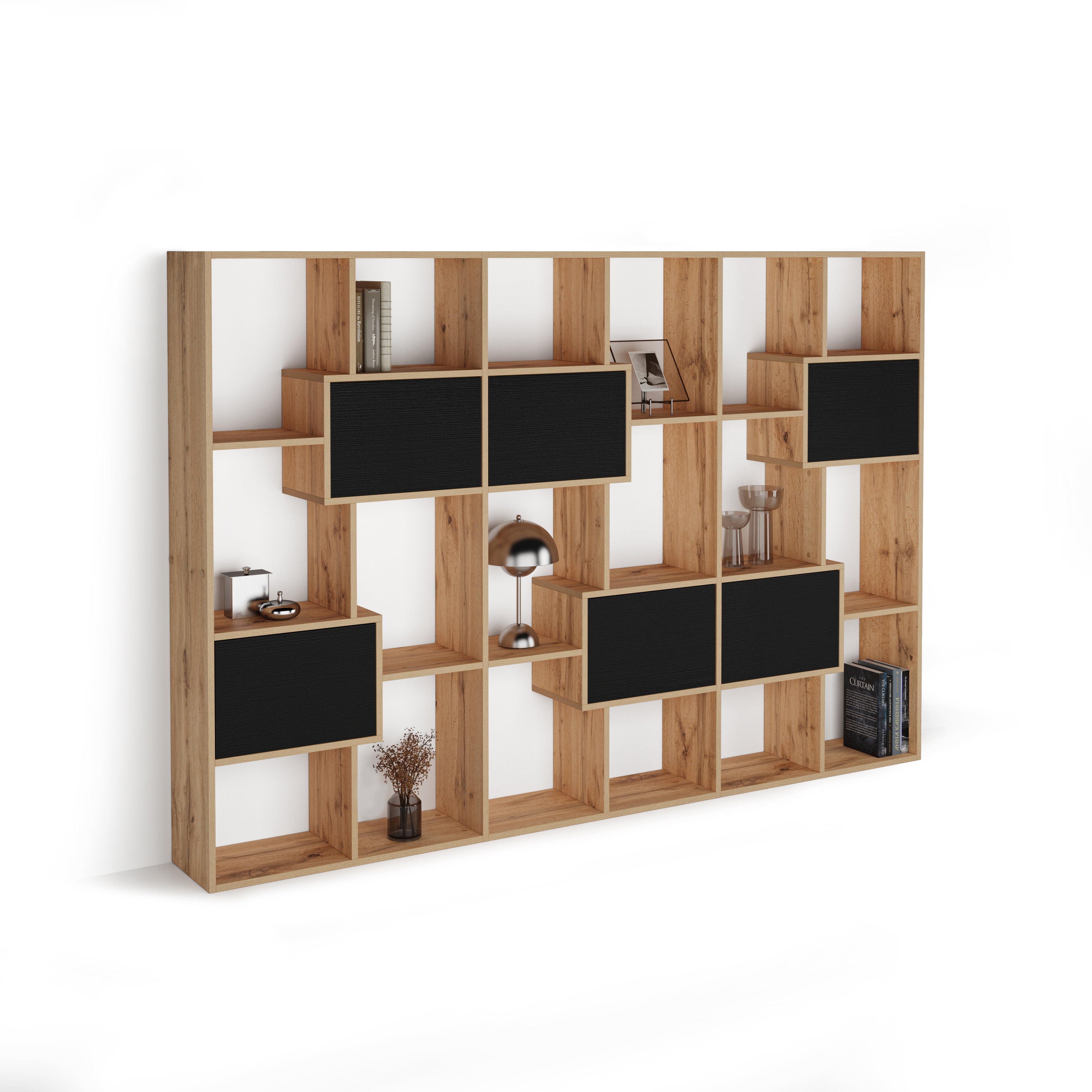 Libreria M Iacopo Rovere Rustico con ante Nero Frassino (160,8 x 236,4 cm) - Immagine dettaglio 1