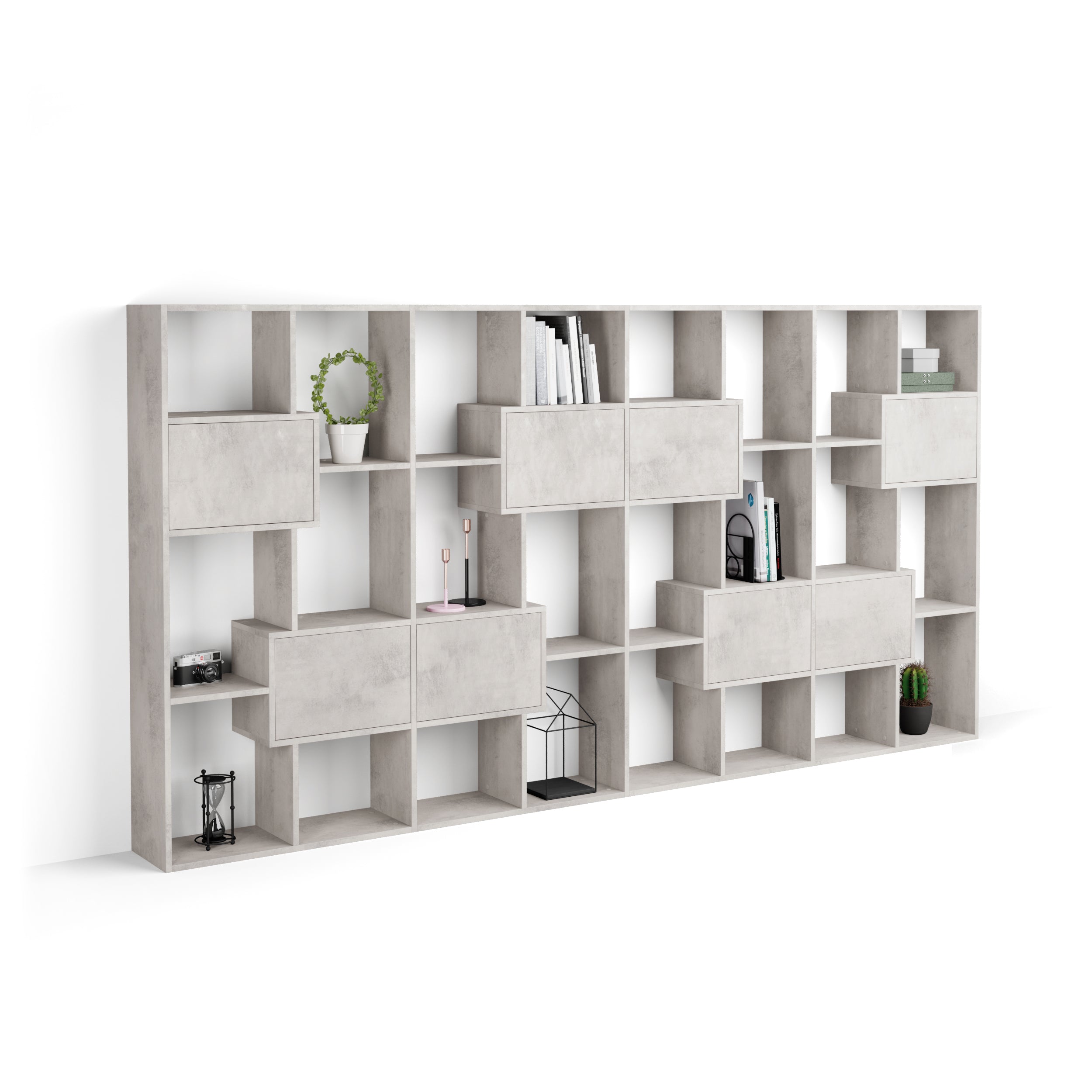 Iacopo L Bookcase with panel doors (63.3 x 123.9 in), Concrete Effect, Grey - Main image