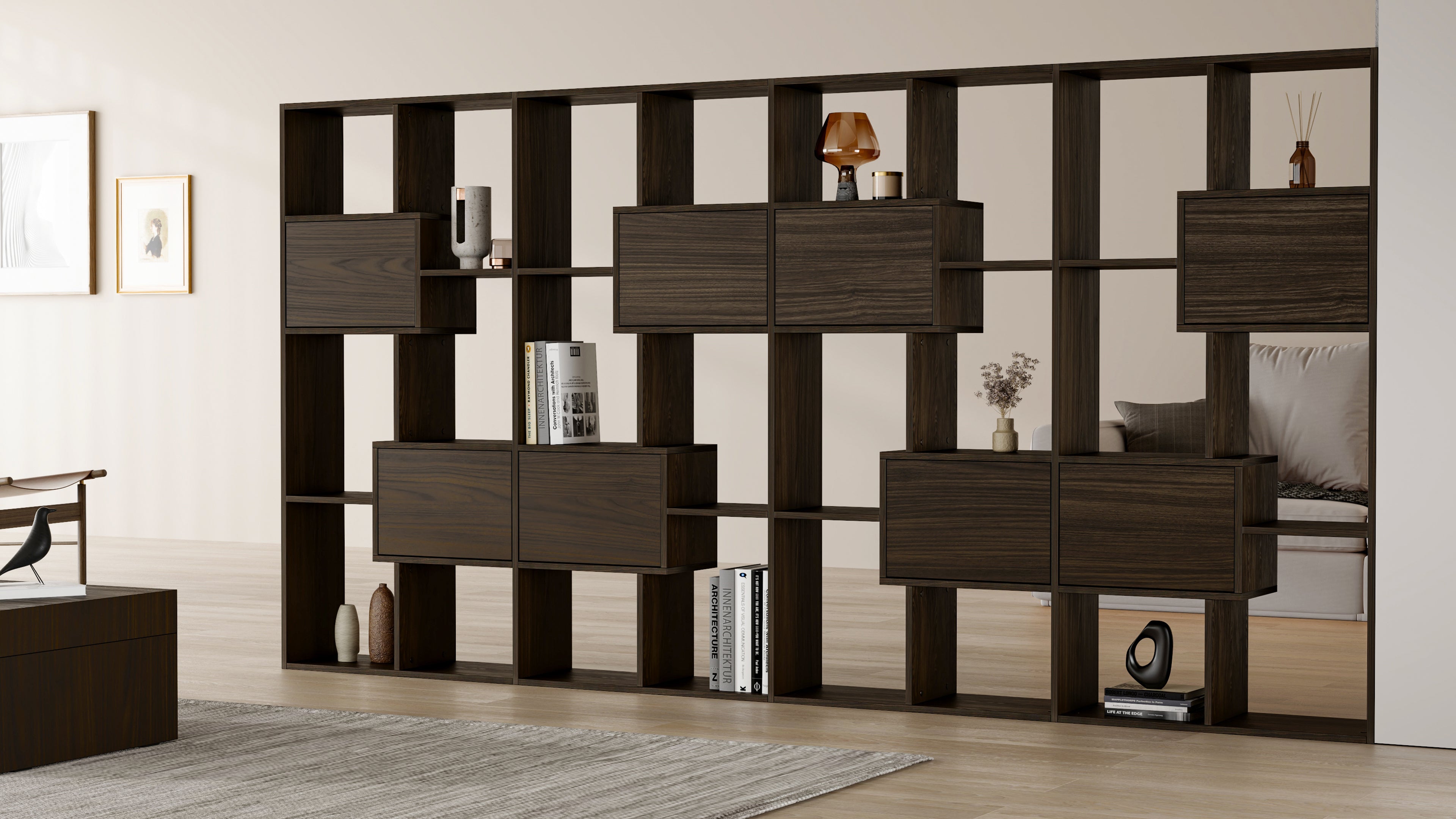 Iacopo L Bookcase with panel doors (63.3 x 123.9 in), Dark Walnut - Set image 1