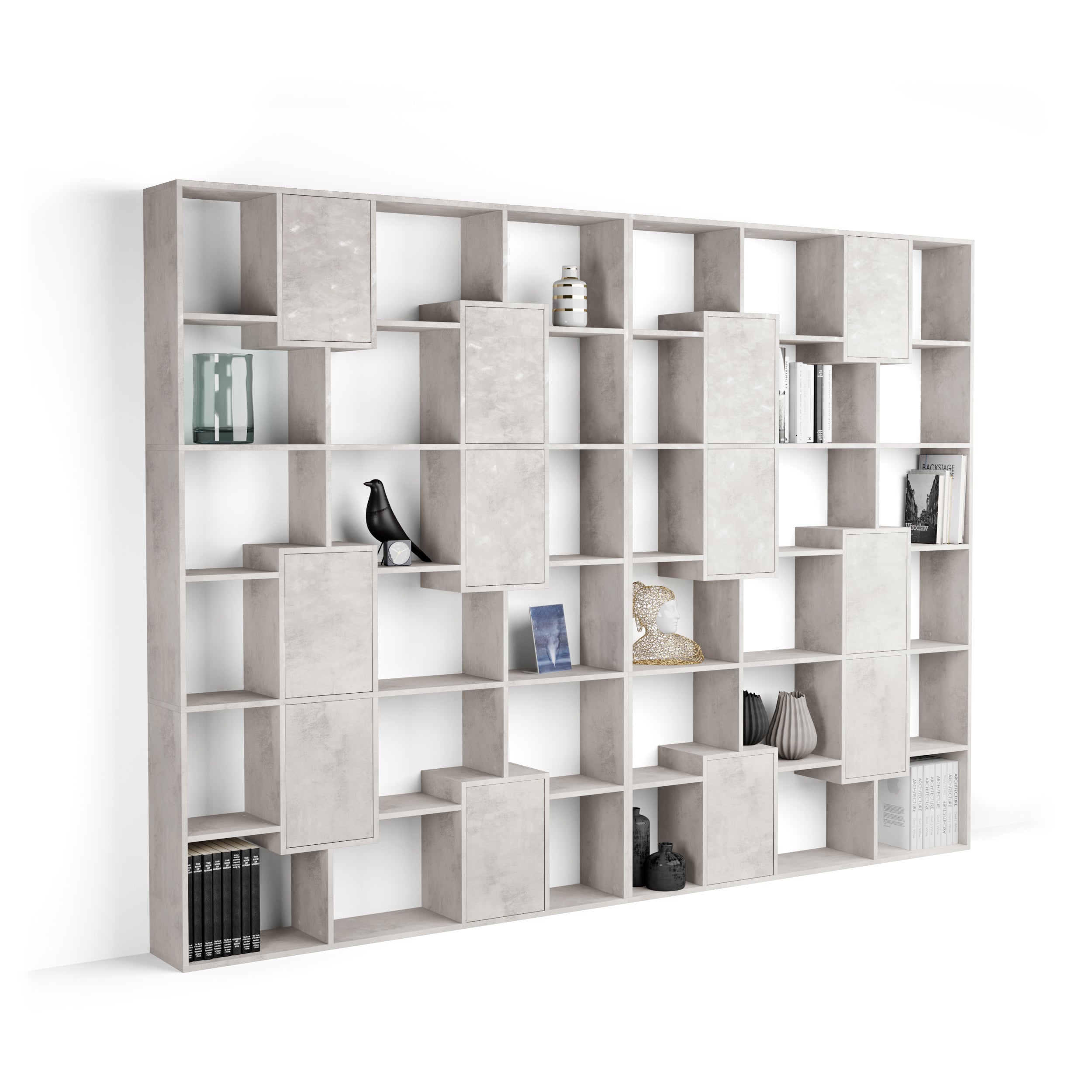 Iacopo XL Bücherregal mit Paneeltüren (236,4 x 321,6 cm), grauer Beton - Main image