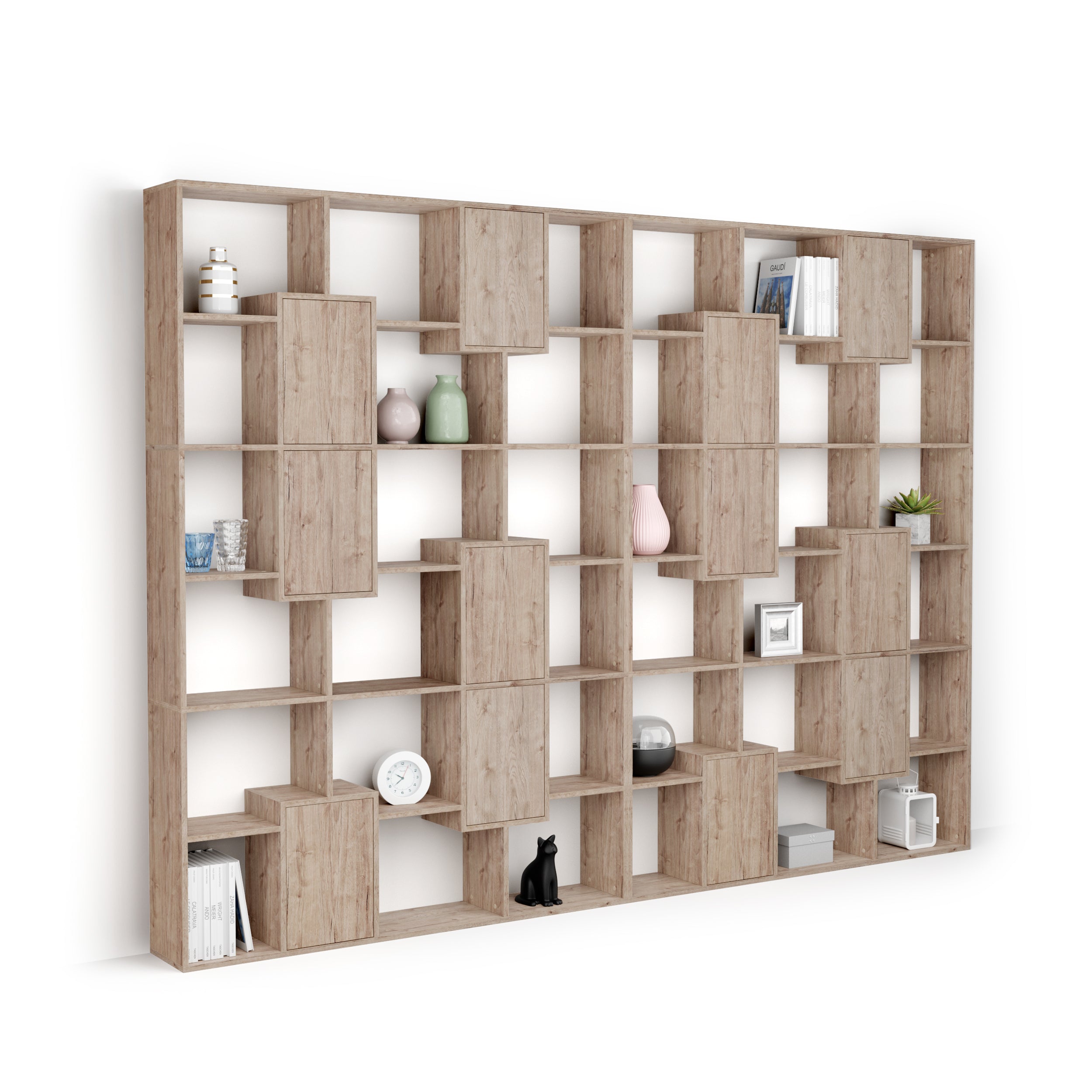 Libreria a parete XL Iacopo con ante (321,6 x 236,4 cm), Quercia - Immagine principale