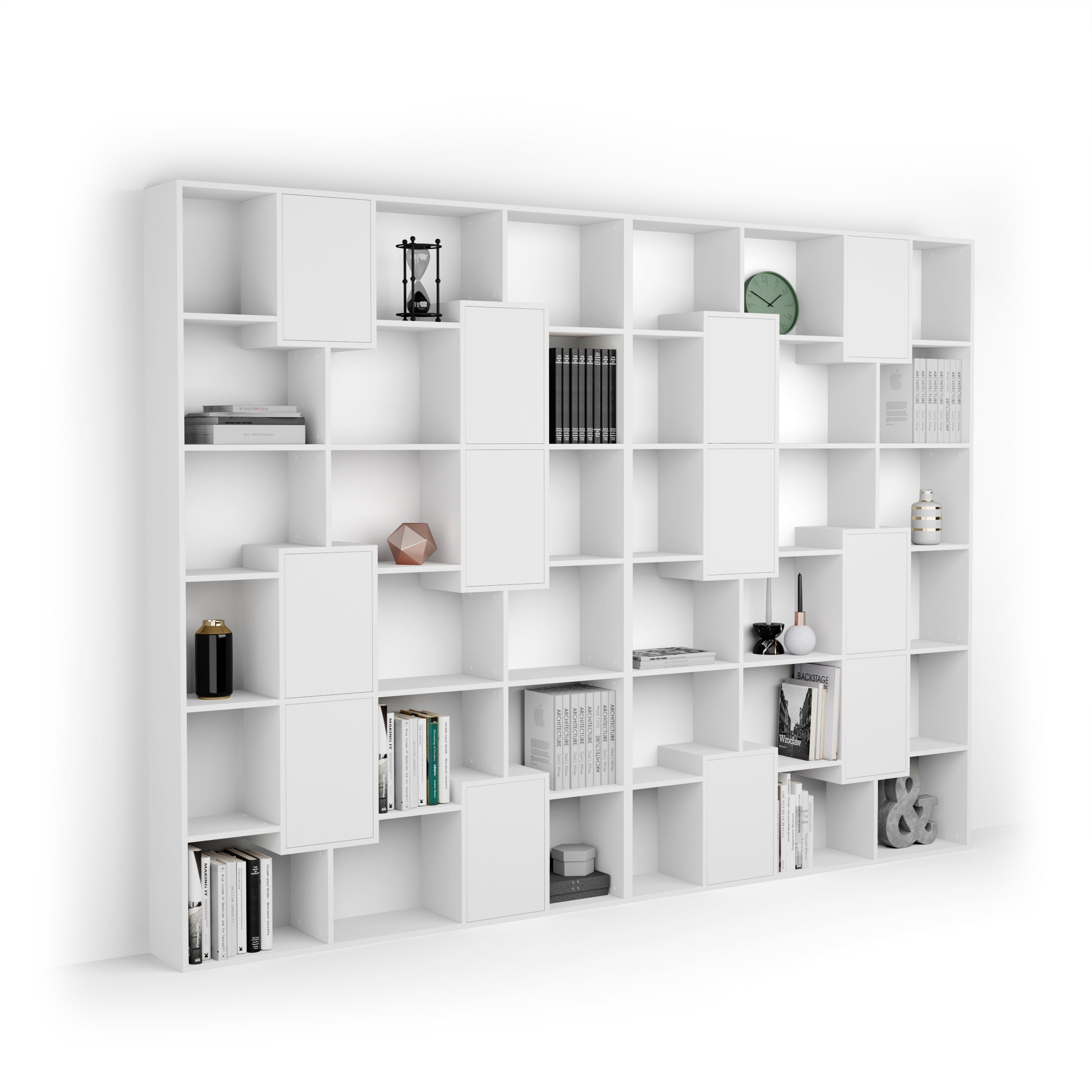 Iacopo XL Bookcase with panel doors (93.1 x 126.6 in), Ashwood White - Main image