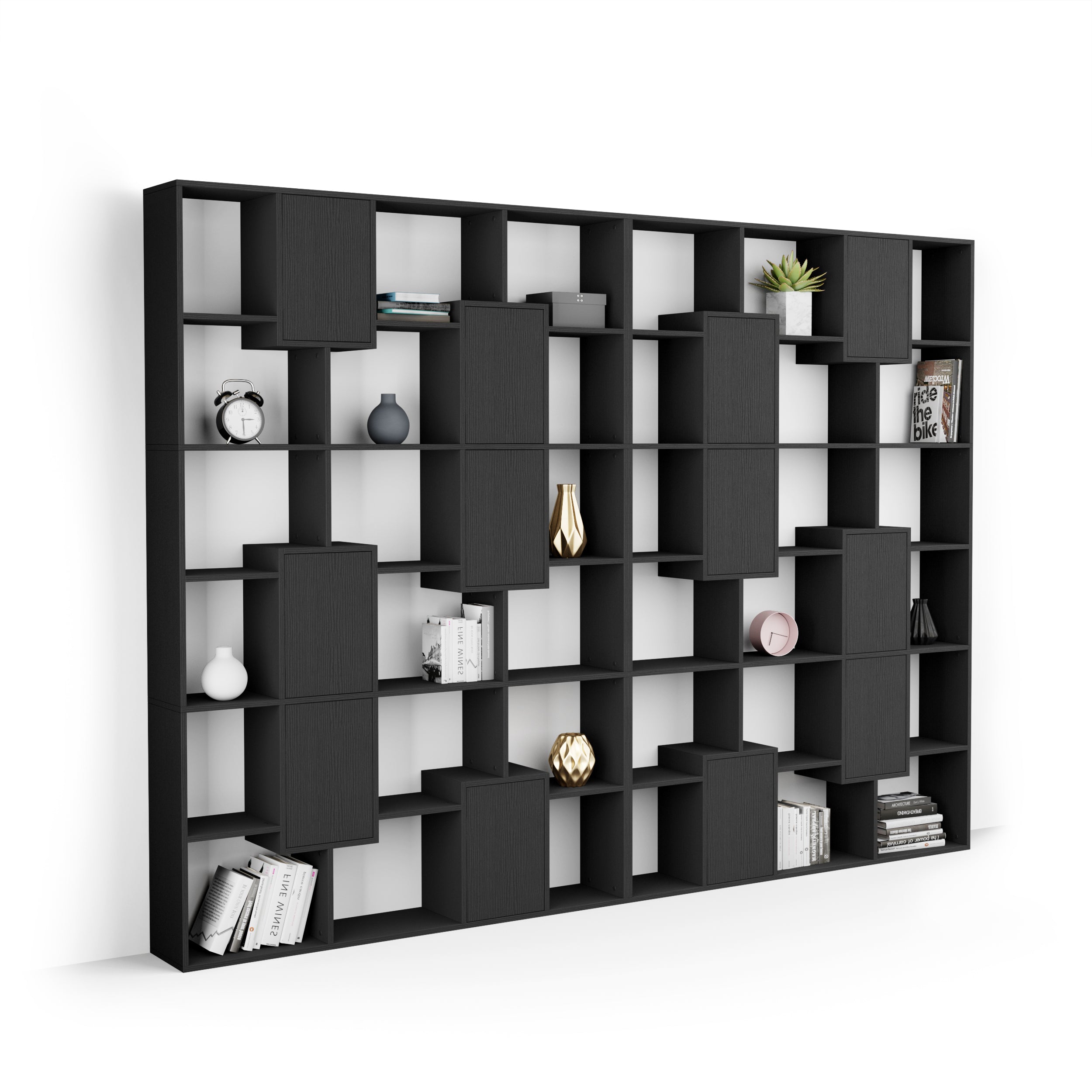 Iacopo XL Bücherregal mit Paneeltüren (236,4 x 321,6 cm), Esche, Schwarz
