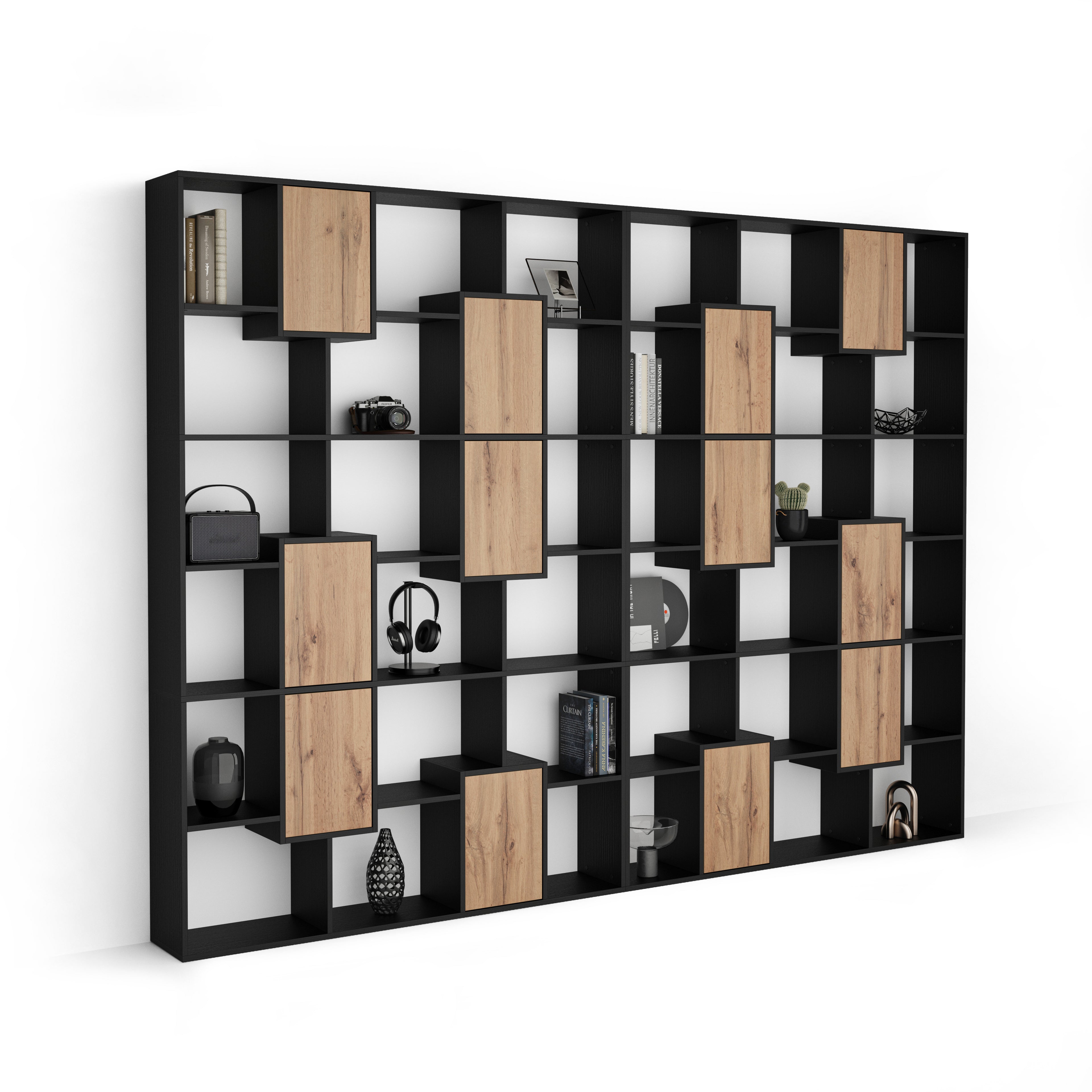 Iacopo XL Bookcase Ashwood Black with Rustic Oak Doors (126.6 x 93.1 in) - gallery 1