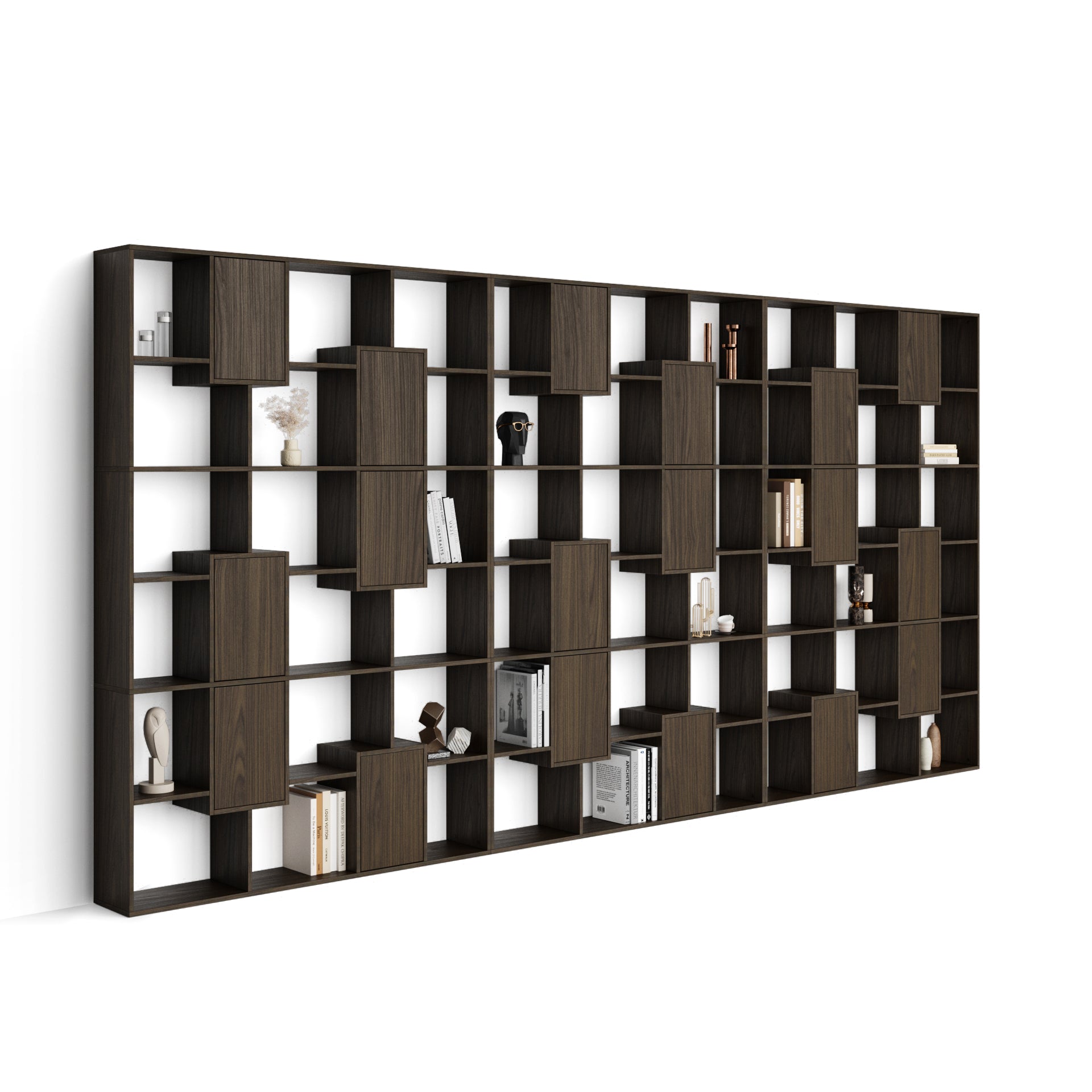 Bücherregal XXL Iacopo mit Türen (236,4 x 482,4 cm), Nussbaum Dunkel