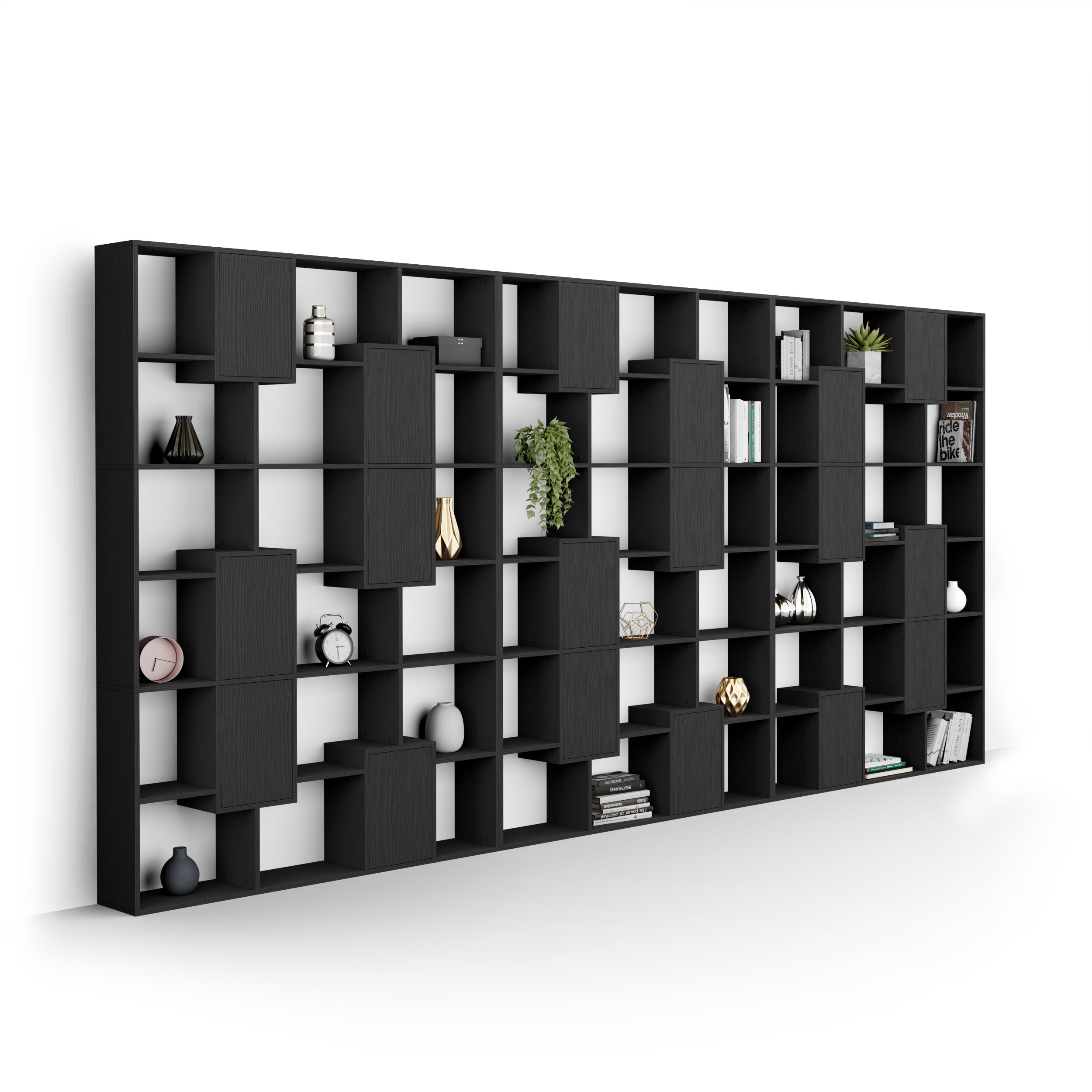 Iacopo XXL Bücherregal mit Paneeltüren (482,4 x 236,4 cm), Esche, Schwarz - Main image