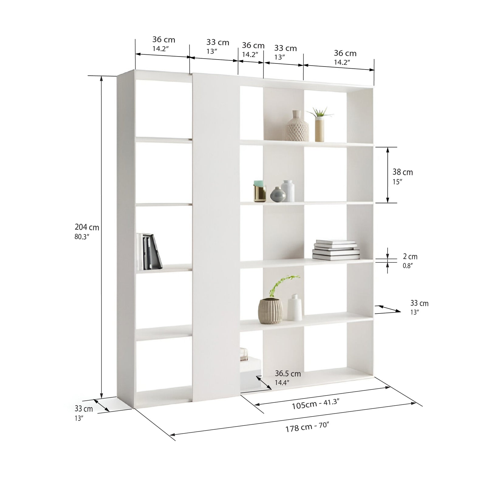Estantería Rachele, color Fresno blanco - Immagine tecnica 1
