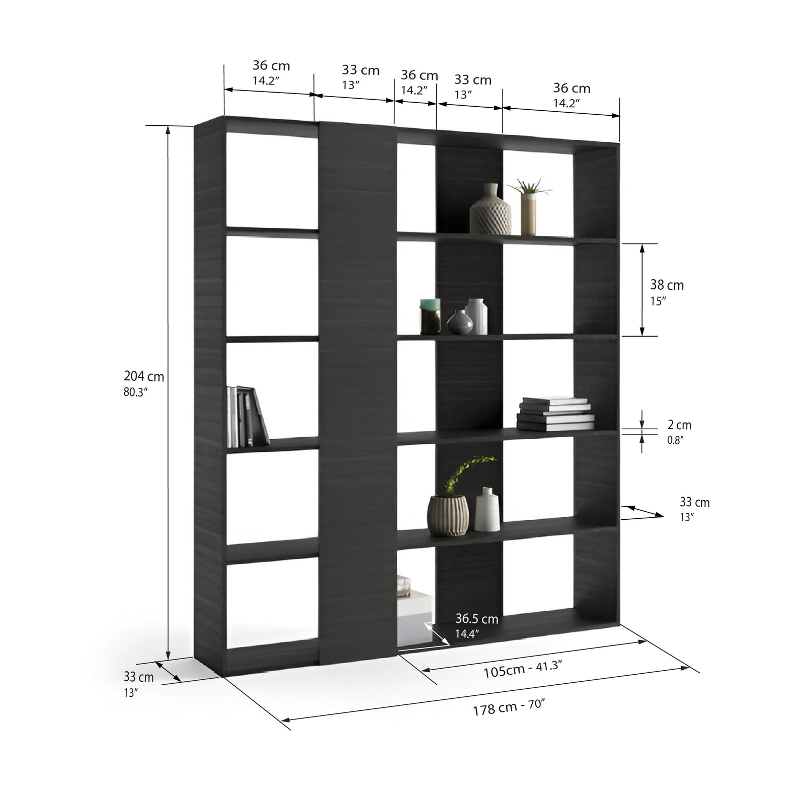 Moderne boekenkast Rachele, Zwart Essen - Immagine tecnica 1