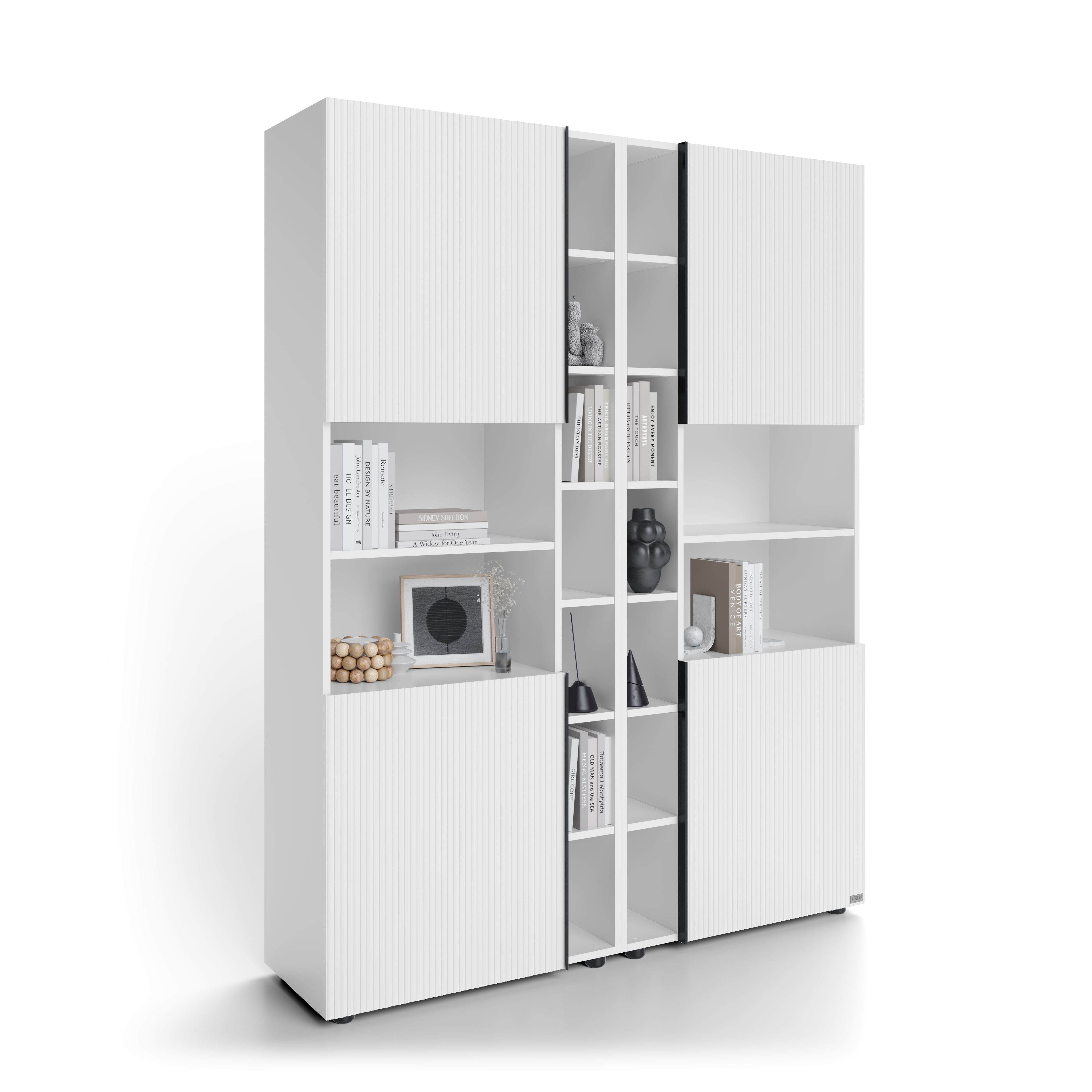 Modulares Bücherregal Romina mit gerillten Türen (153,6 x 200 cm), Weiß Matt - Main image
