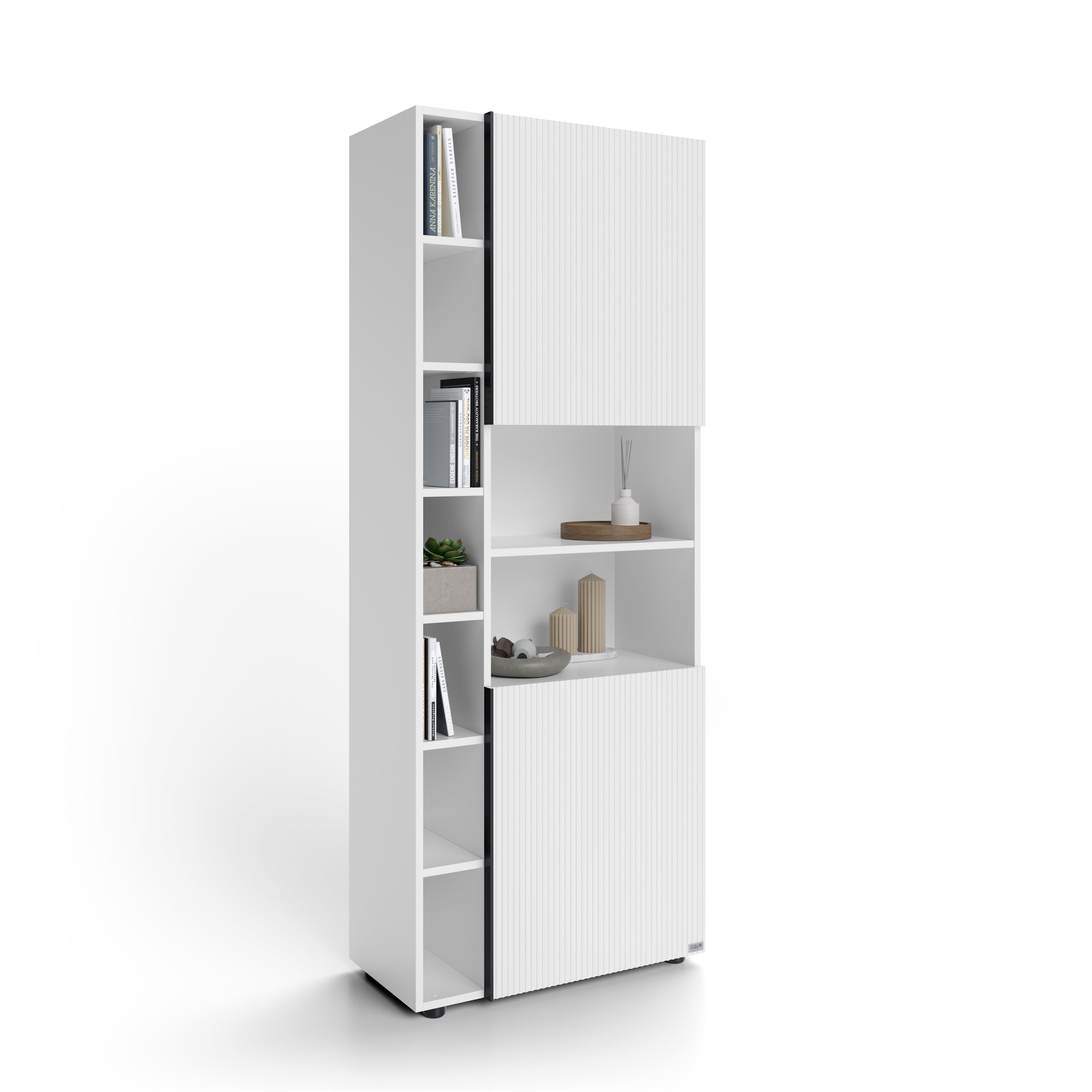 Modulares Bücherregal Romina mit gerillter Tür (76,8 x 200 cm), Weiß Matt - Detail image 1