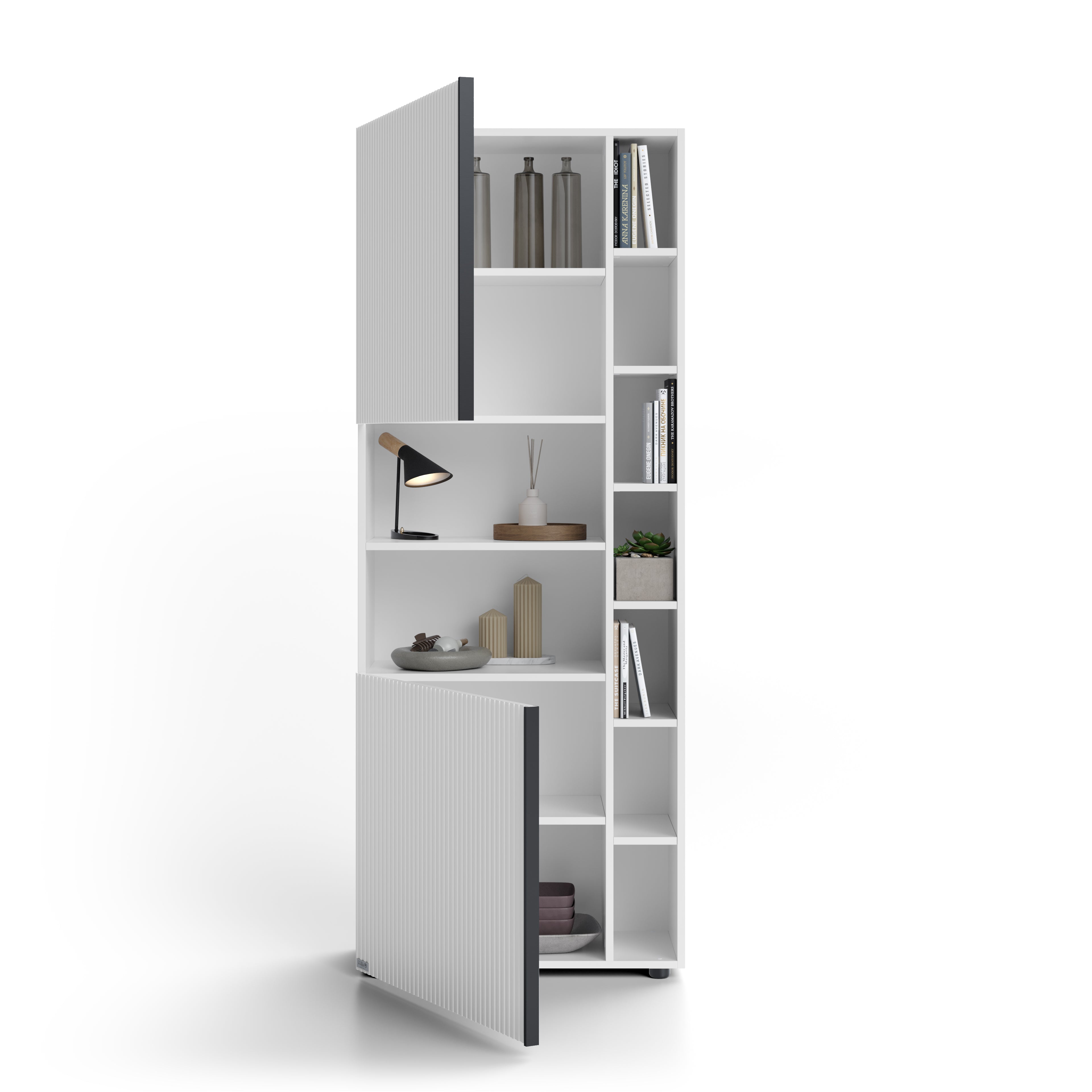 Modulares Bücherregal Romina mit gerillter Tür (76,8 x 200 cm), Weiß Matt - Detail image 2