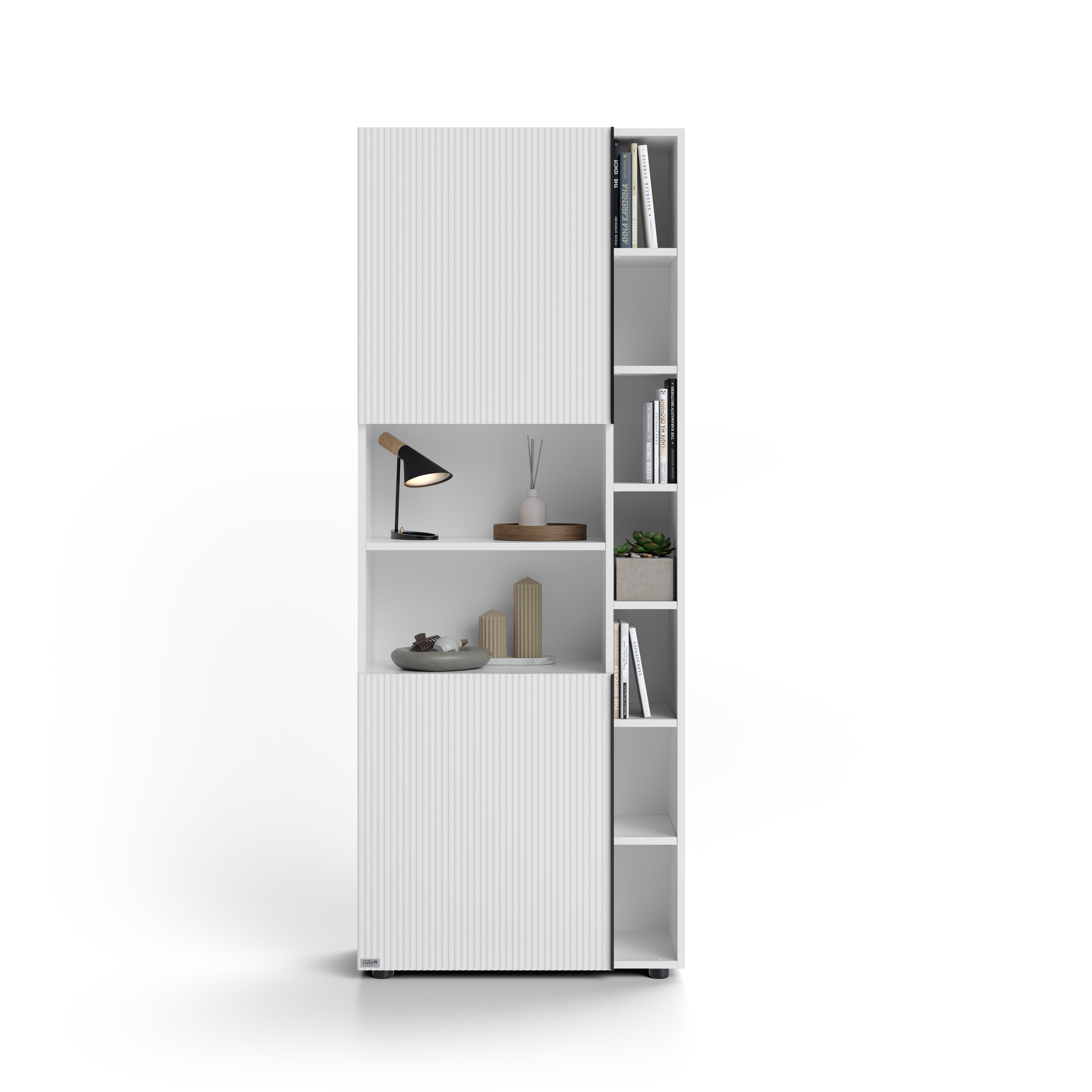 Modulares Bücherregal Romina mit gerillter Tür (76,8 x 200 cm), Weiß Matt - Detail image 3