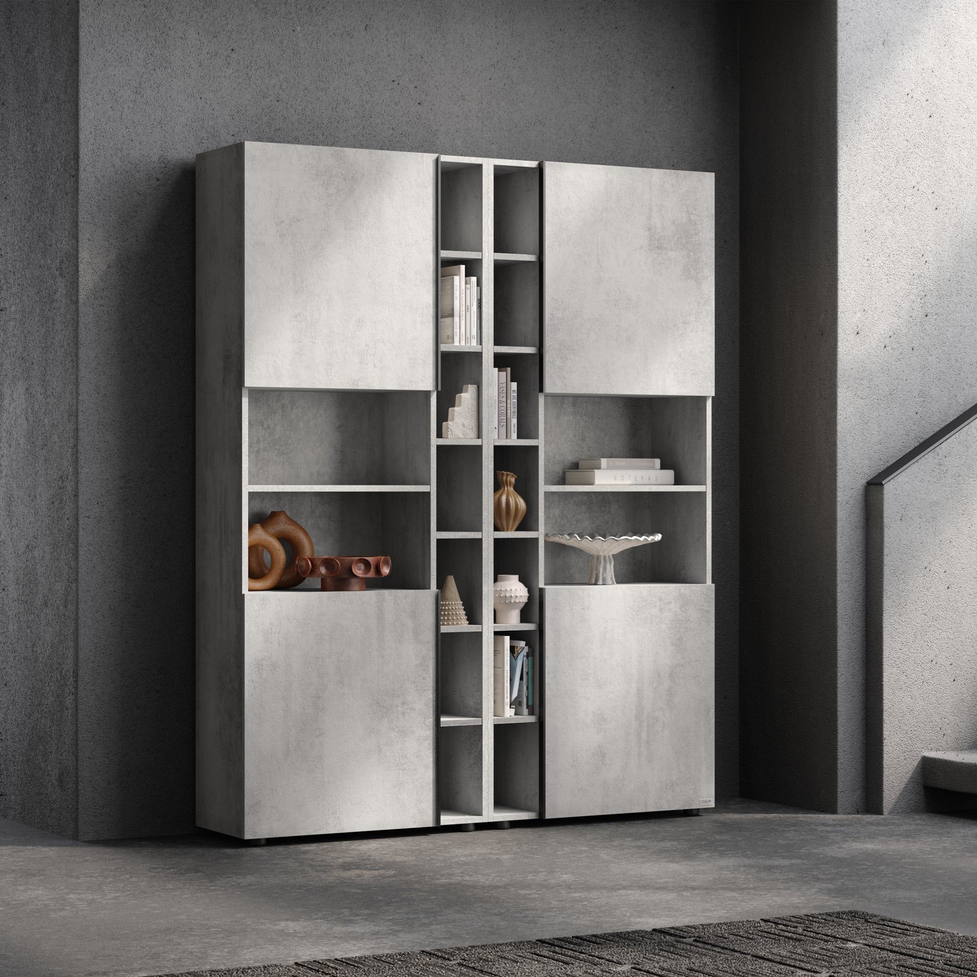Romina Modular Bookcase (153,6 x 200 cm), Concrete Grey Effect - Set image 1