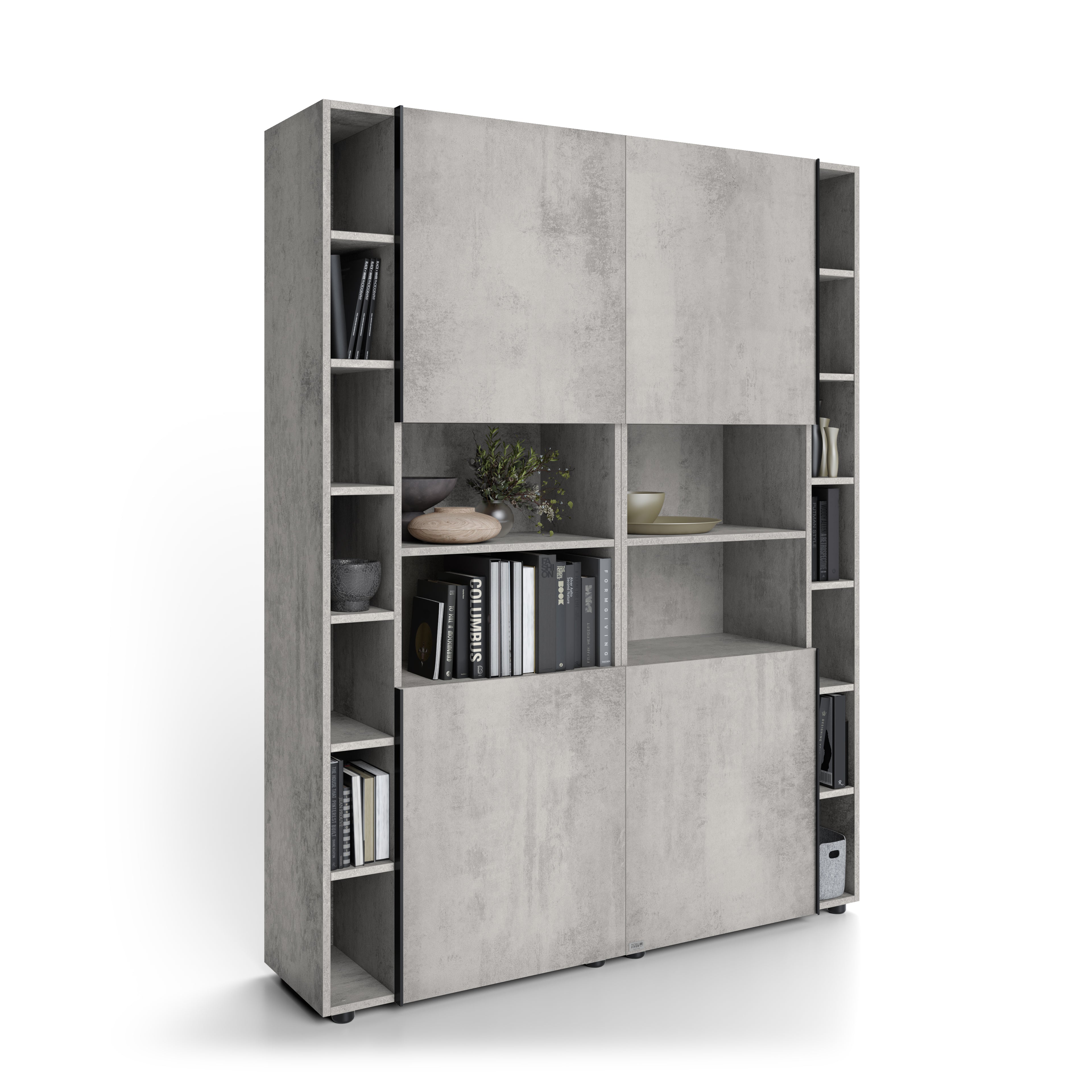 Modulares Bücherregal Romina (153,6 x 200 cm), Grauer Beton