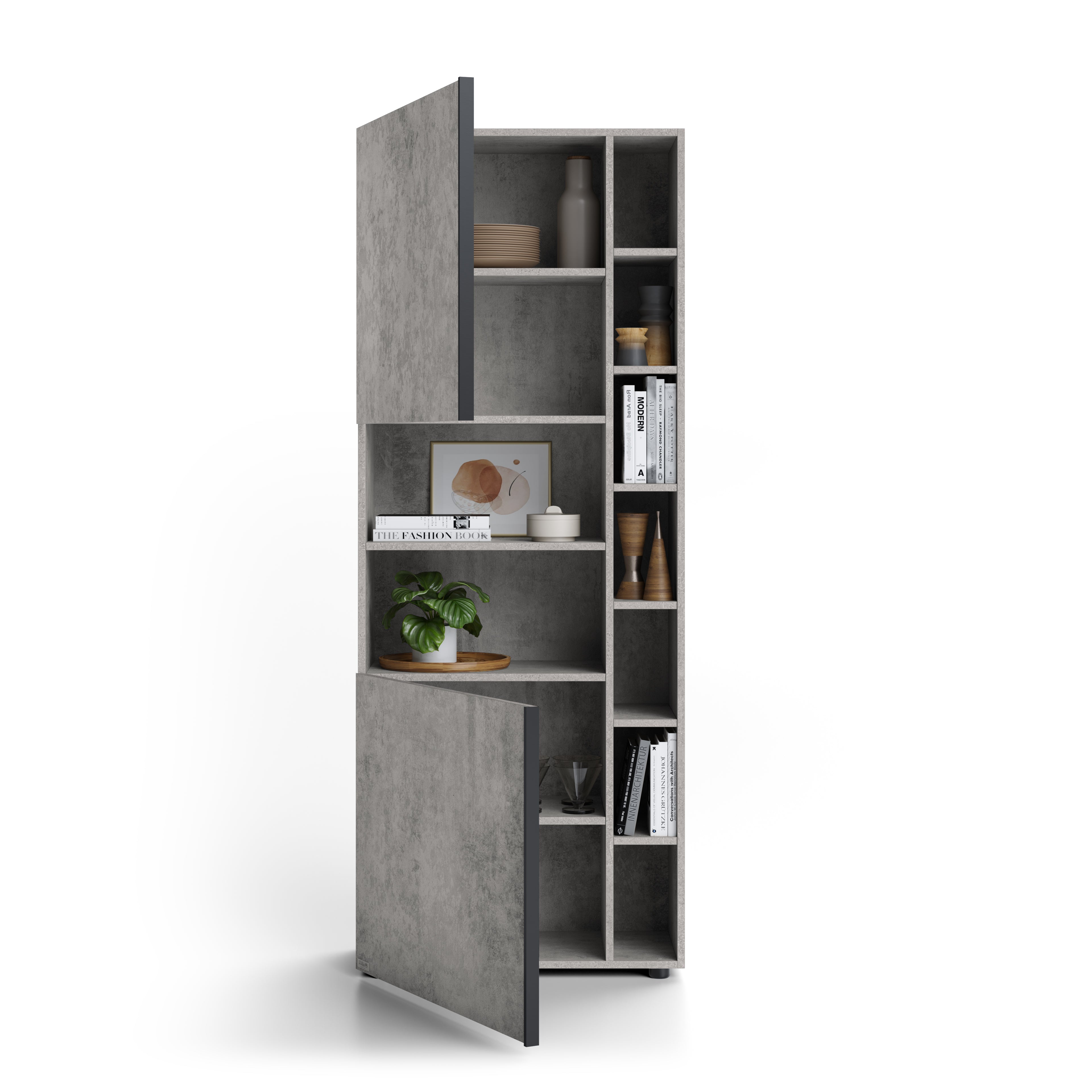 Modulares Bücherregal Romina (76,8 x 200 cm), Grauer Beton - Detail image 1