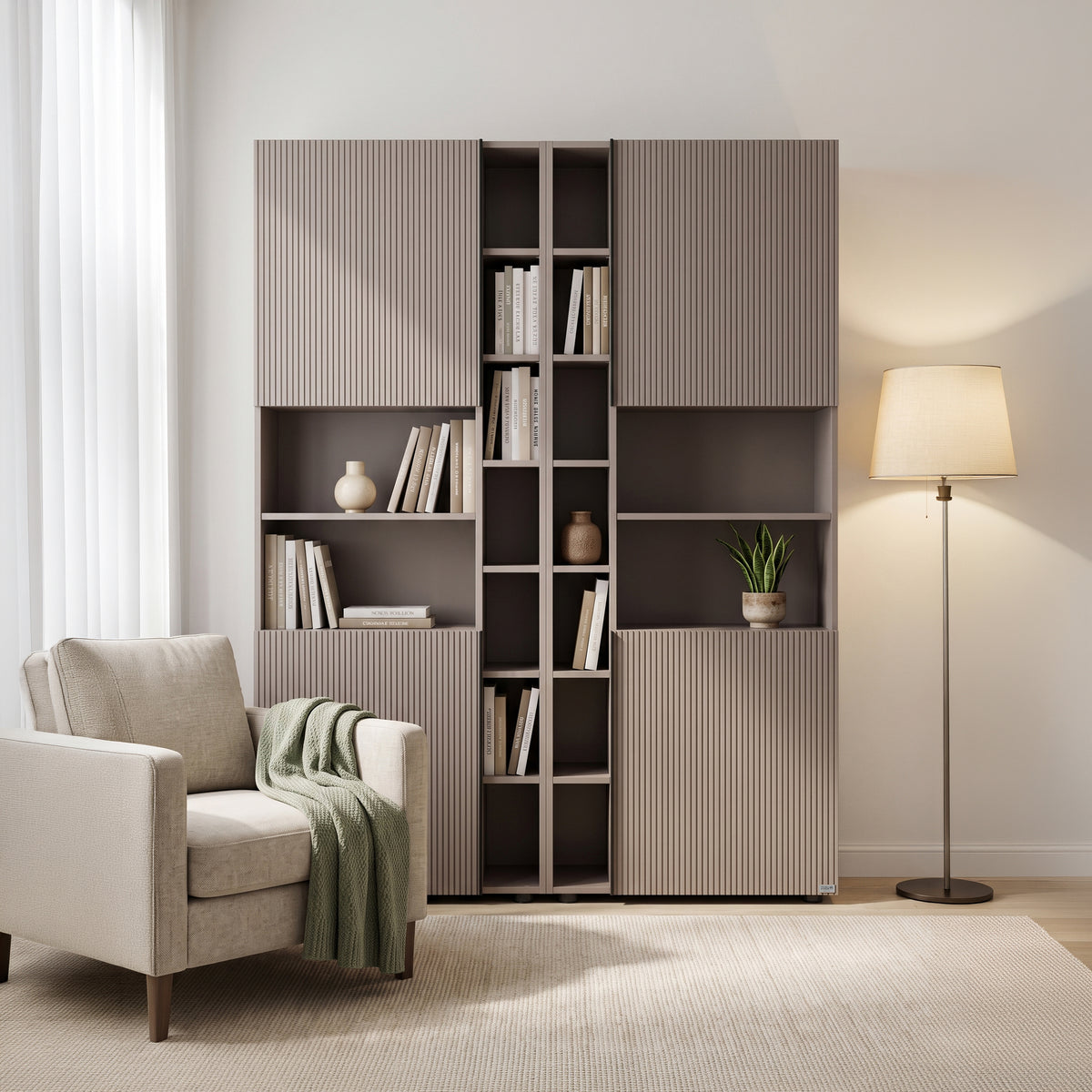 Modulares Bücherregal Romina mit gerillten Türen (153,6 x 200 cm), Kobaltgrau - Set-Bild 1