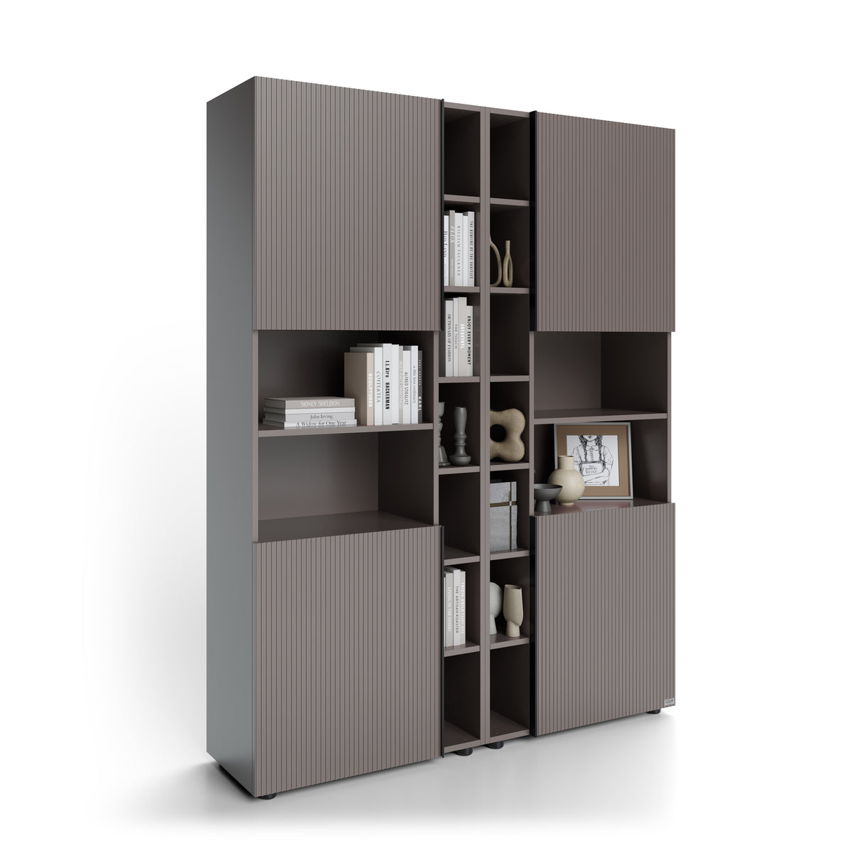Estante Modular Romina com portas caneladas (153,6 x 200 cm), Cinza Cobalto